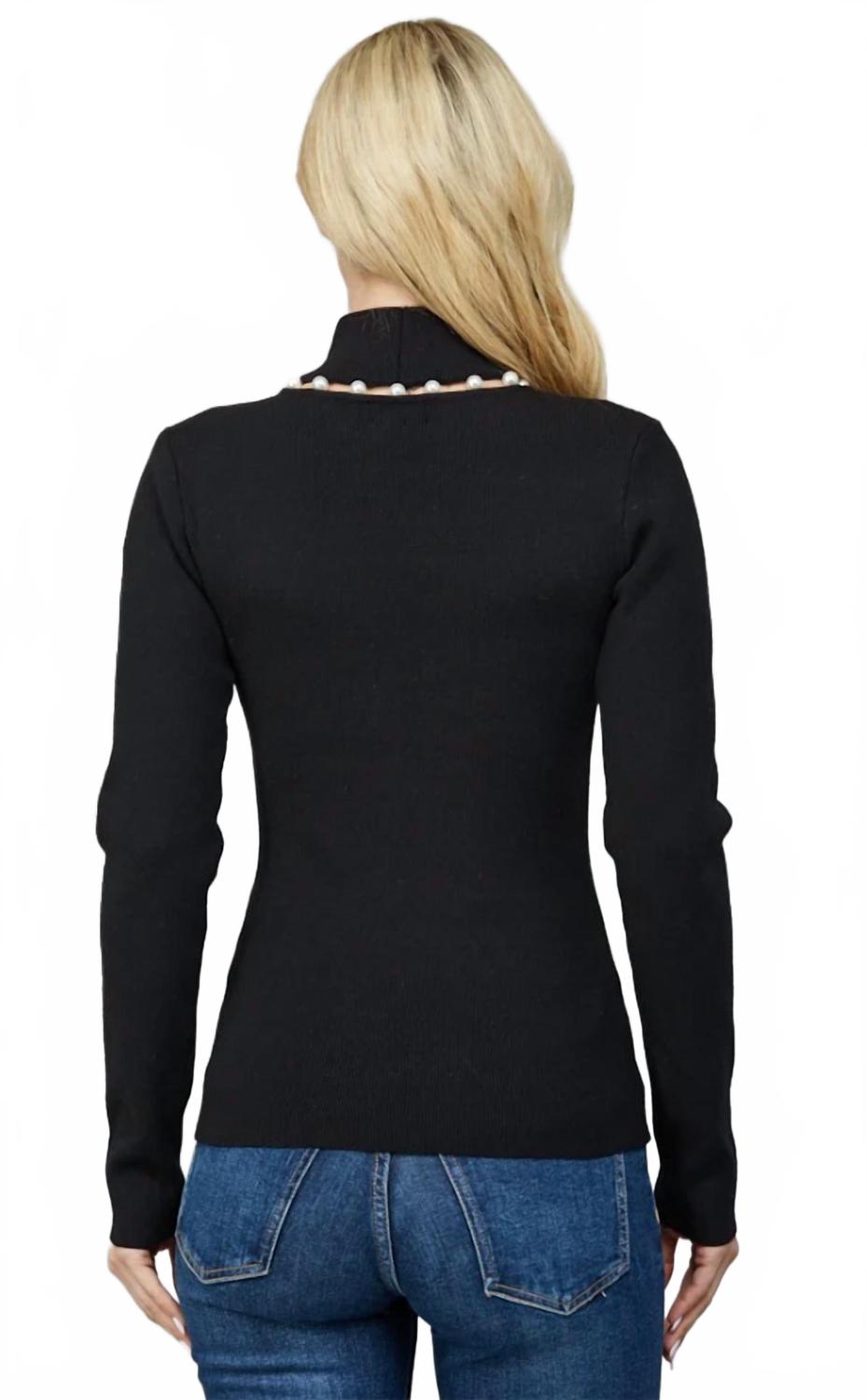 Marta Pearl Turtleneck Top In Black