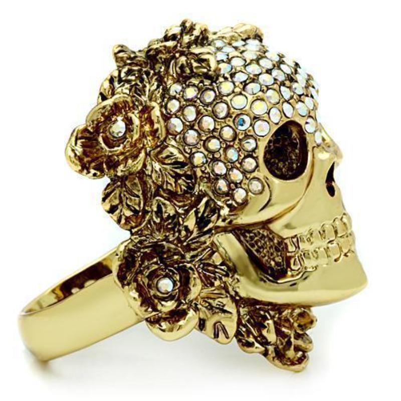 Gold White Metal Ring with Top Grade Crystal in Aurora Borealis (Rainbow Effect)