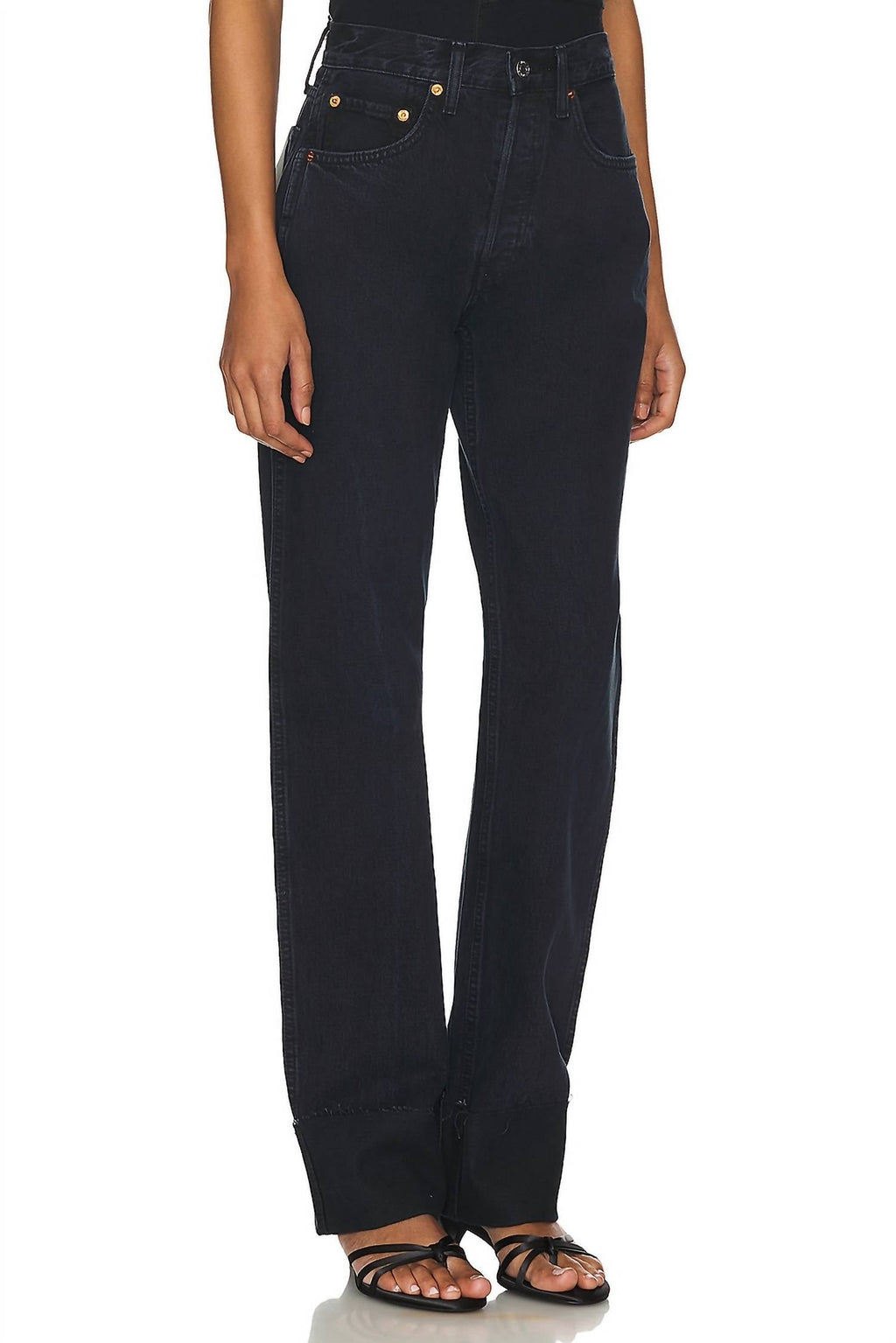 High Rise Loose Long Jeans In Blacken Blue