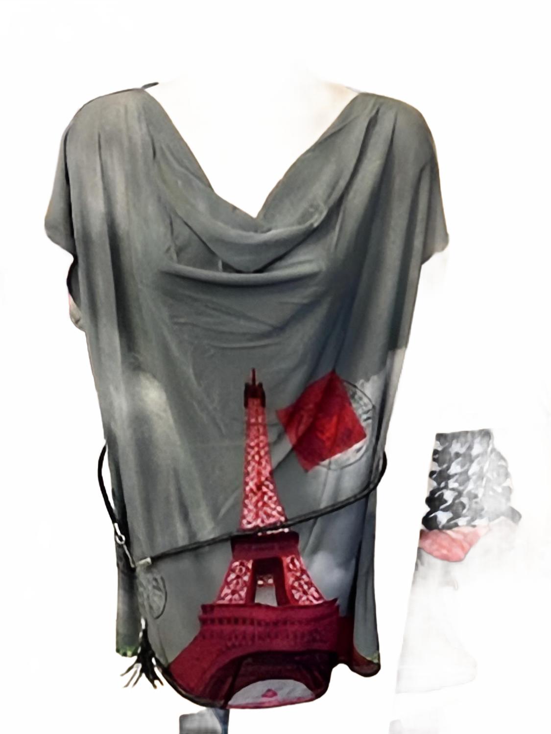 Women's Belted Cowl Neck Tunic Top In Paris Grey