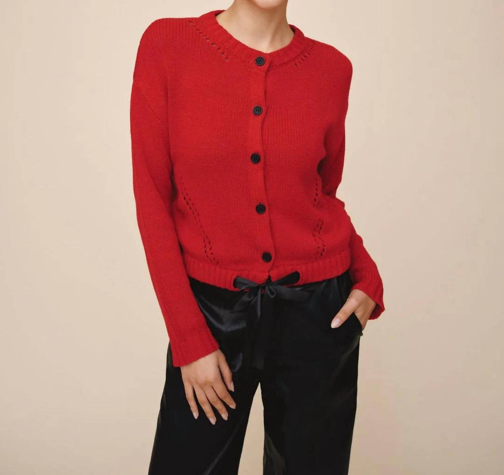 Tie Waist Cardigan In Crimson Cherry