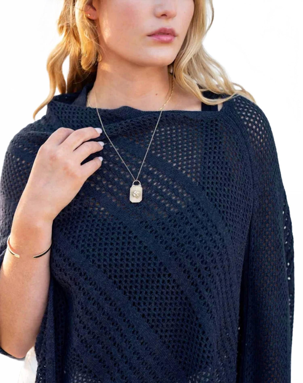 Celeste Crochet Poncho In Navy
