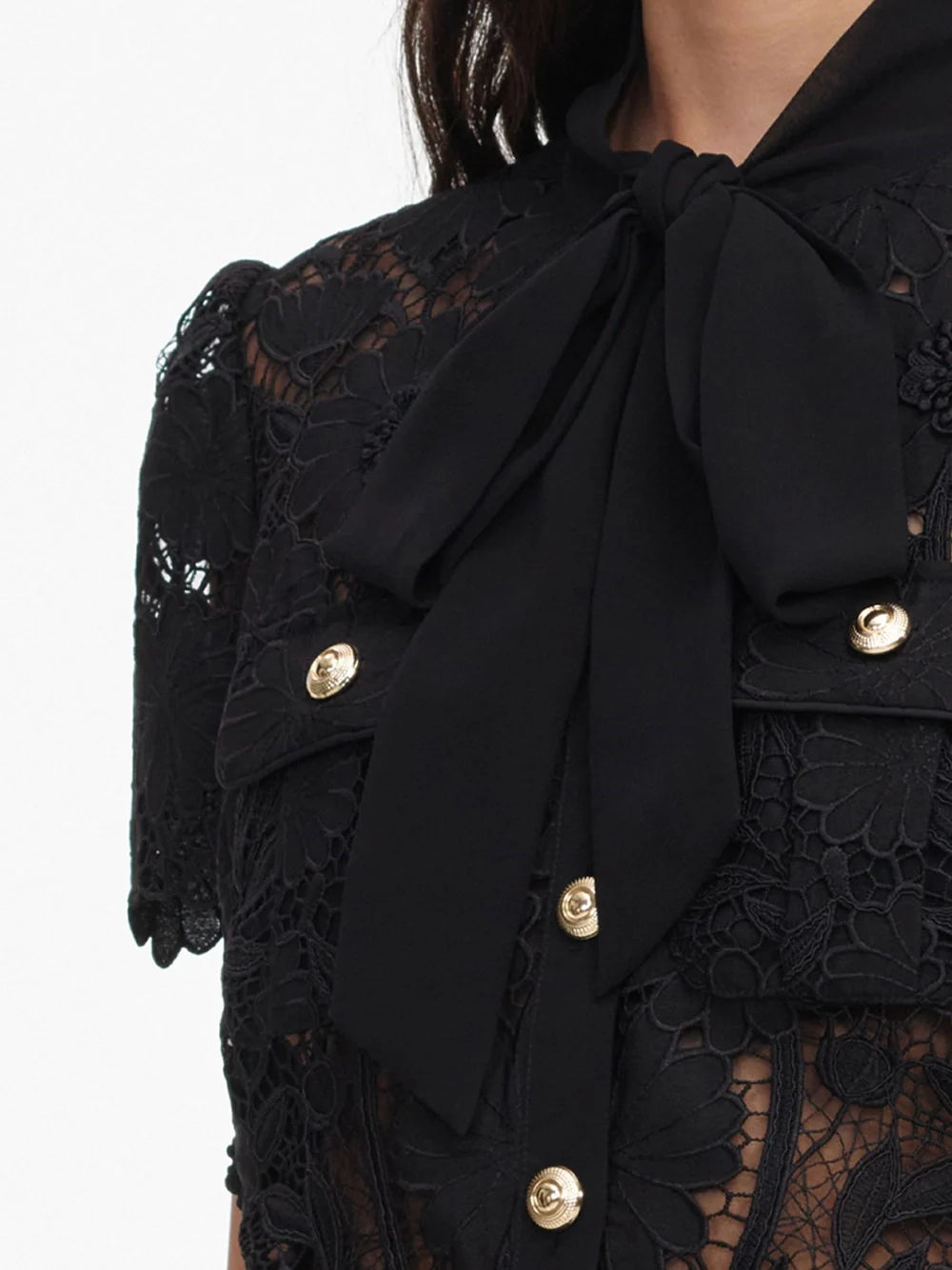 Self-Portrait Women Lace Tie Neck Top