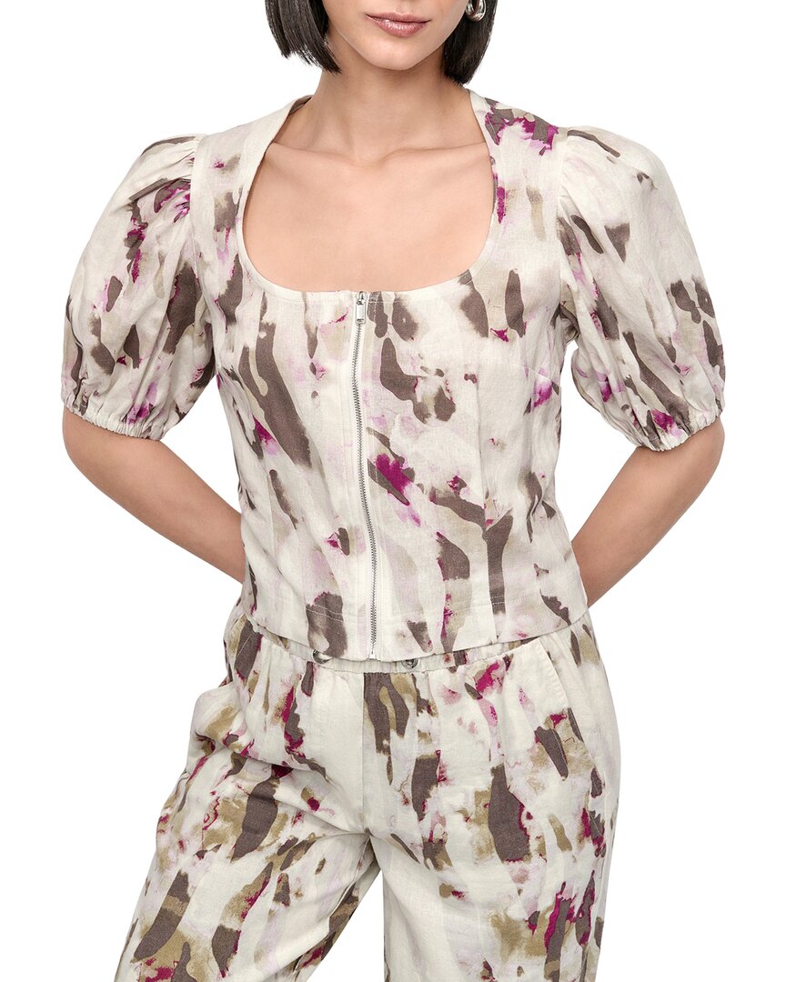 DKNY Puff Sleeve Zip Front Linen Jacket