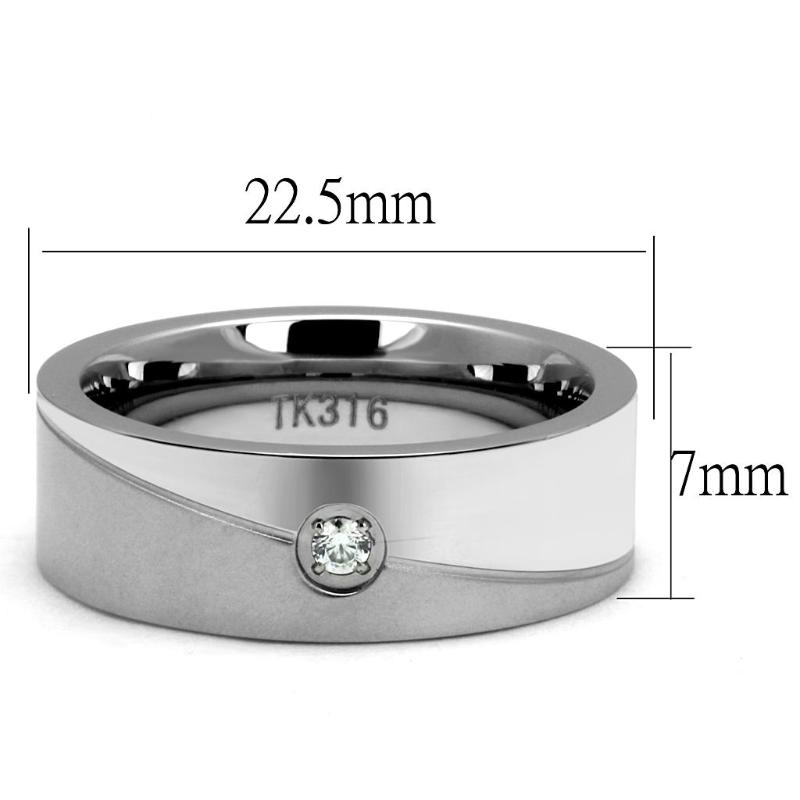 High polished (no plating) Stainless Steel Ring with AAA Grade CZ in Clear