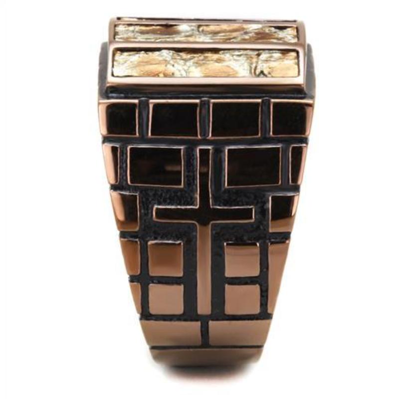 IP Coffee light Stainless Steel Ring with Leather in Multi Color
