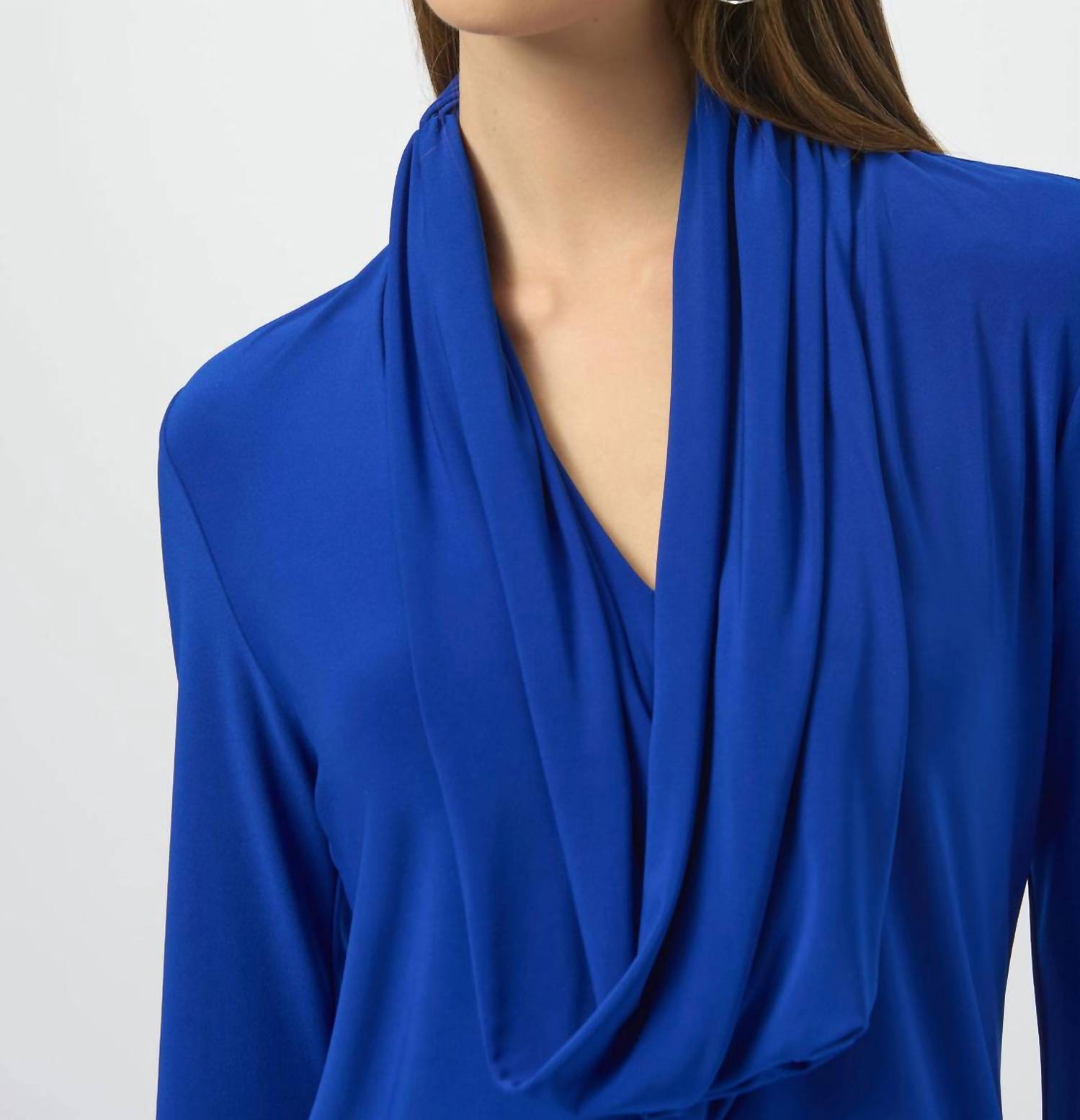 Silky Knit Fitted Cowl Neck Top In Royal Blue