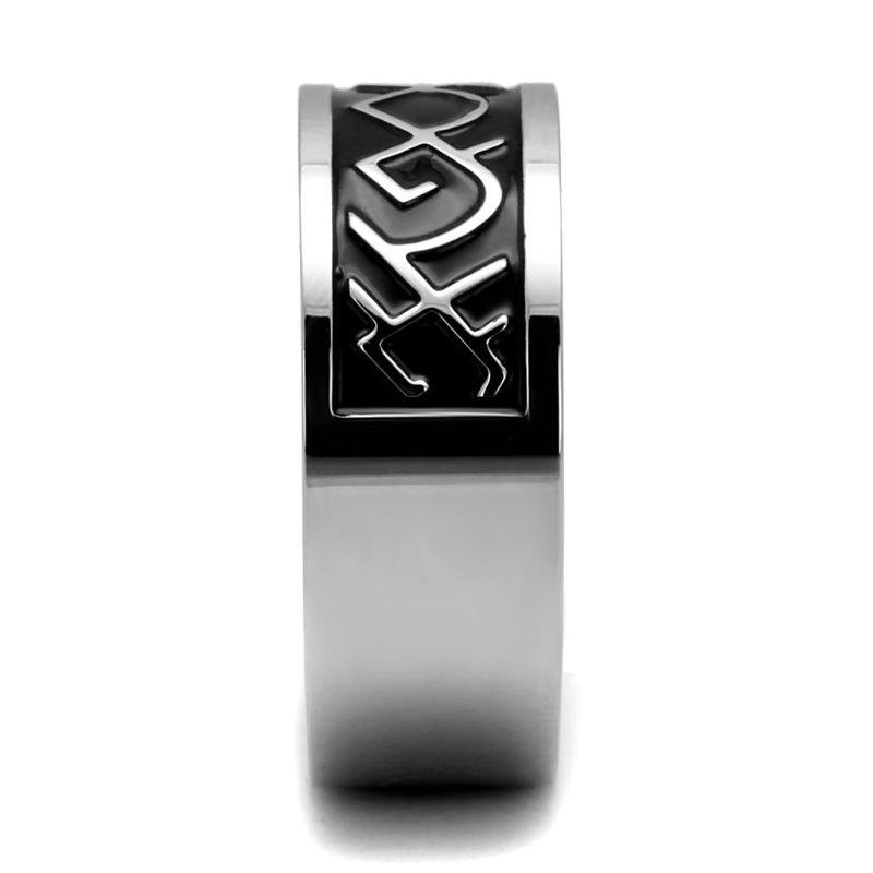 High polished (no plating) Stainless Steel Ring with Epoxy in Jet