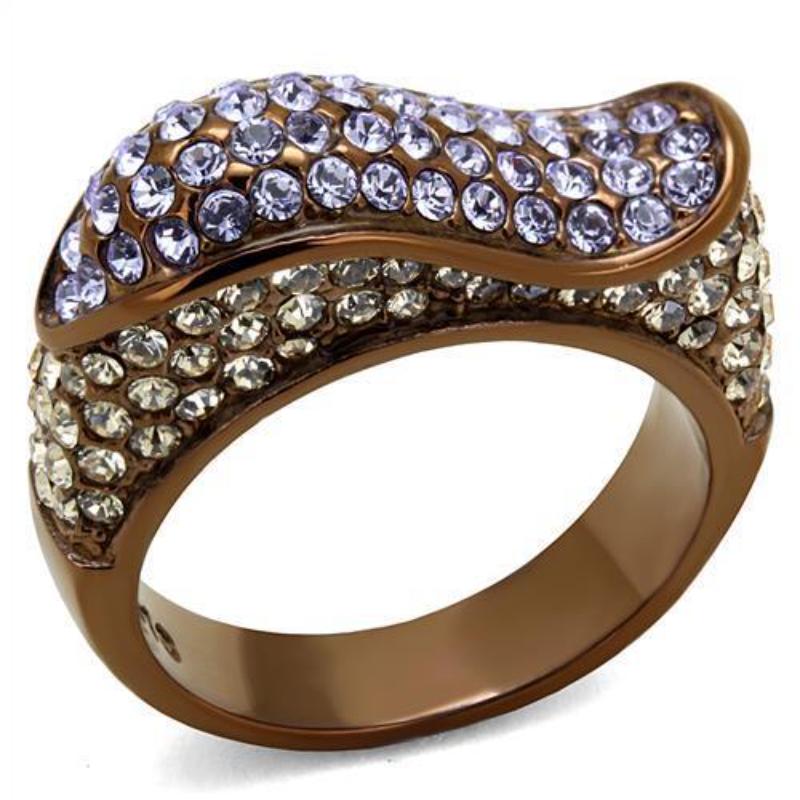 IP Coffee light Stainless Steel Ring with Top Grade Crystal in Multi Color