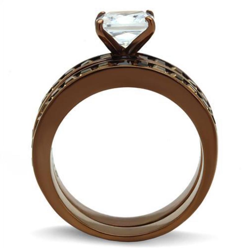 IP Coffee light Stainless Steel Ring with AAA Grade CZ in Clear