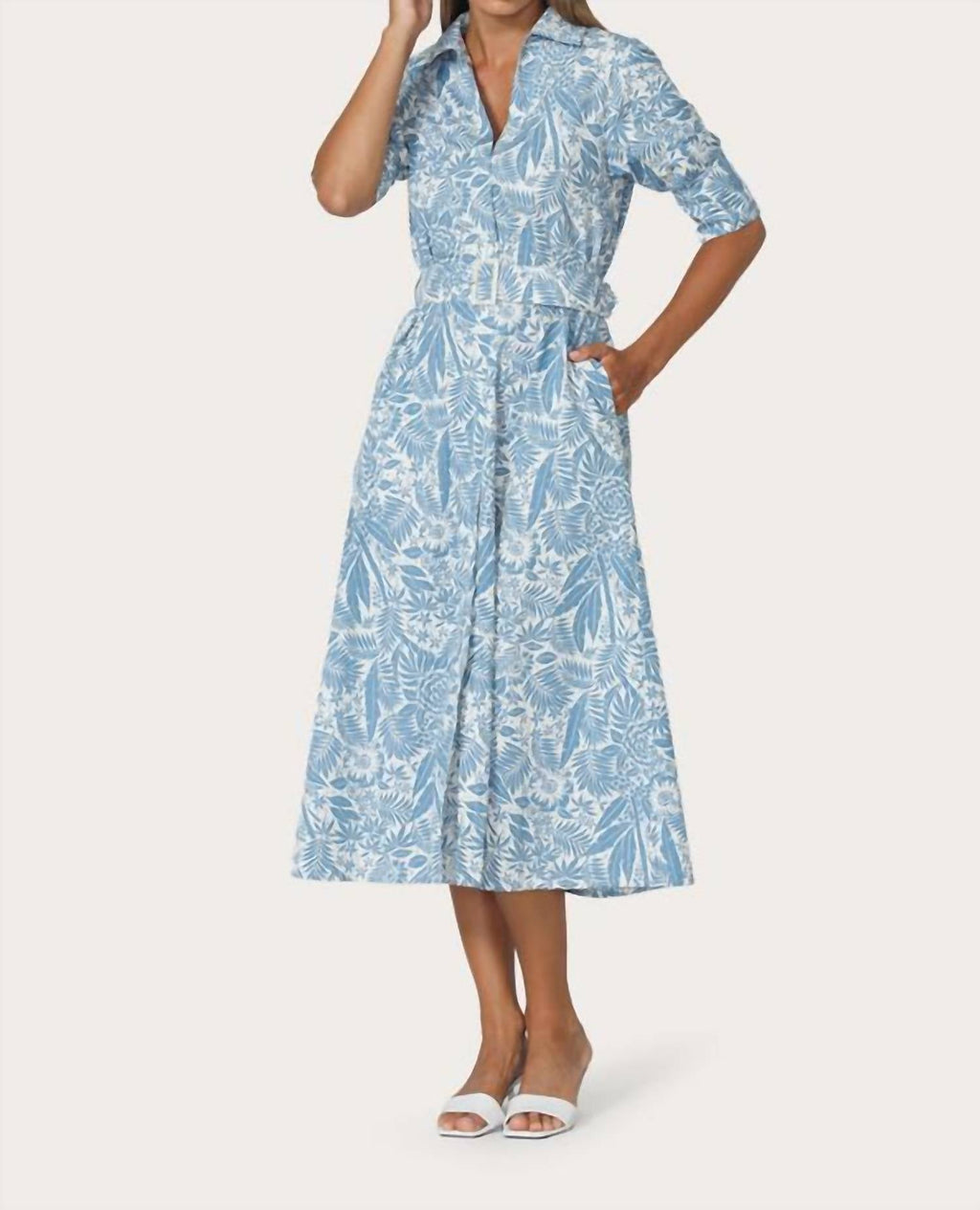 Chrissie Belted Maxi Poplin Dress In Botanical