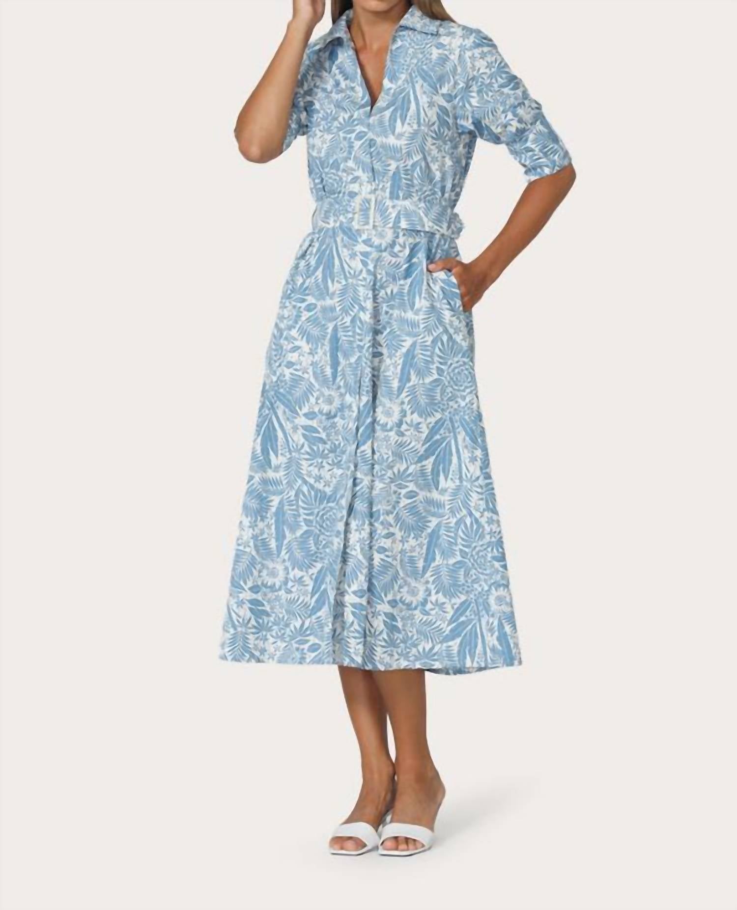 Chrissie Belted Maxi Poplin Dress In Botanical
