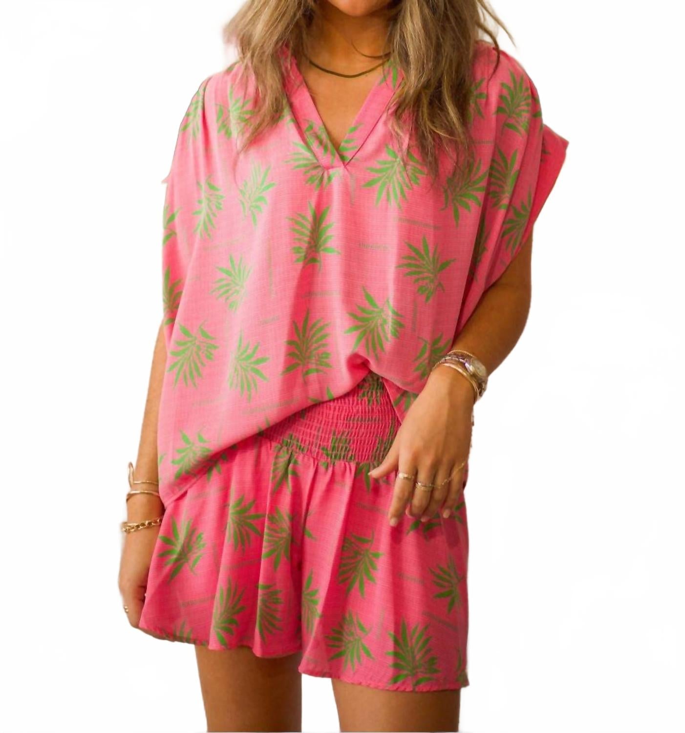 Smocked Wide Waist Swing Short In Summer Palms