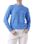 Tilly Textured Stripe Crew Top In Tranquil Blue