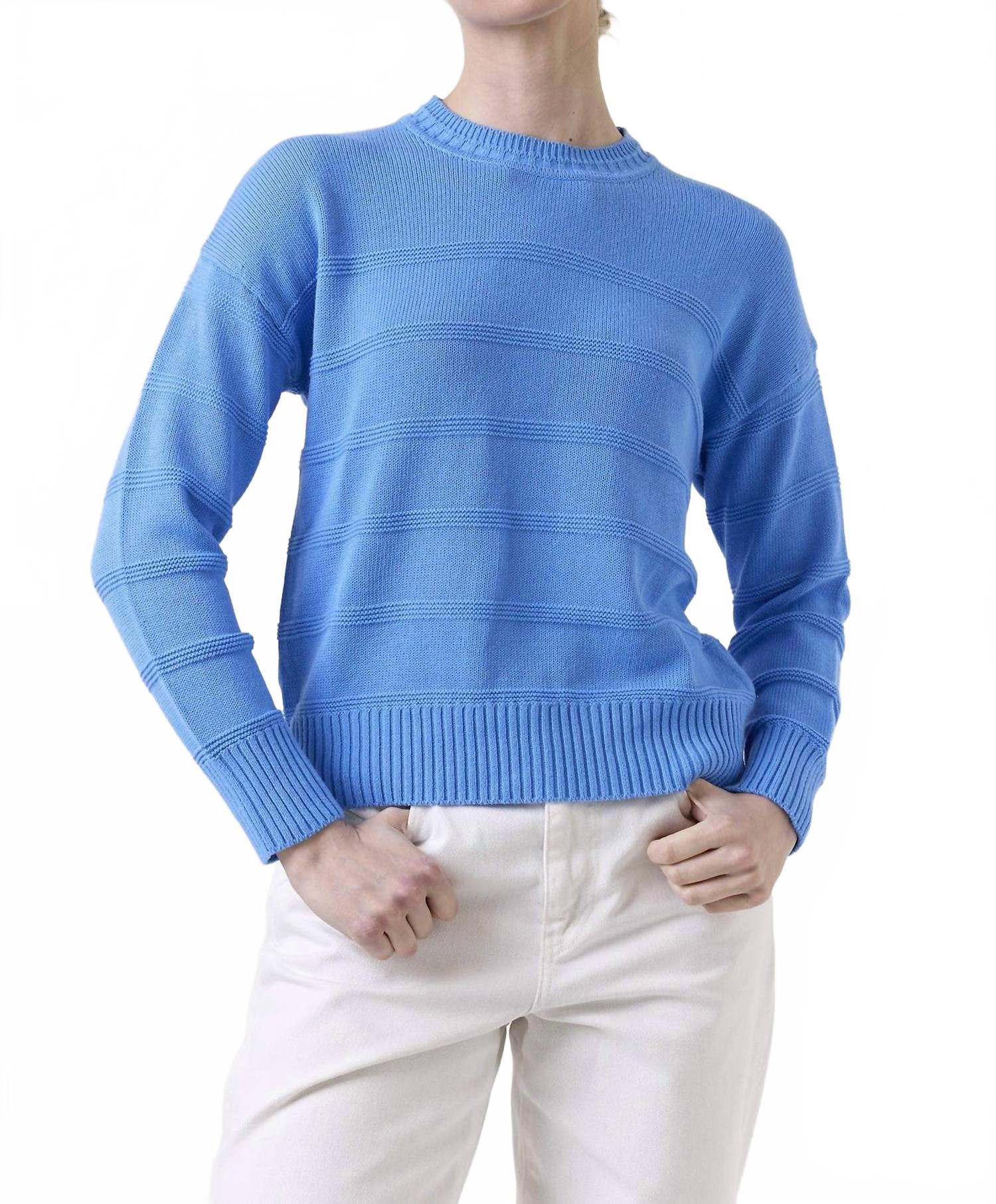 Tilly Textured Stripe Crew Top In Tranquil Blue