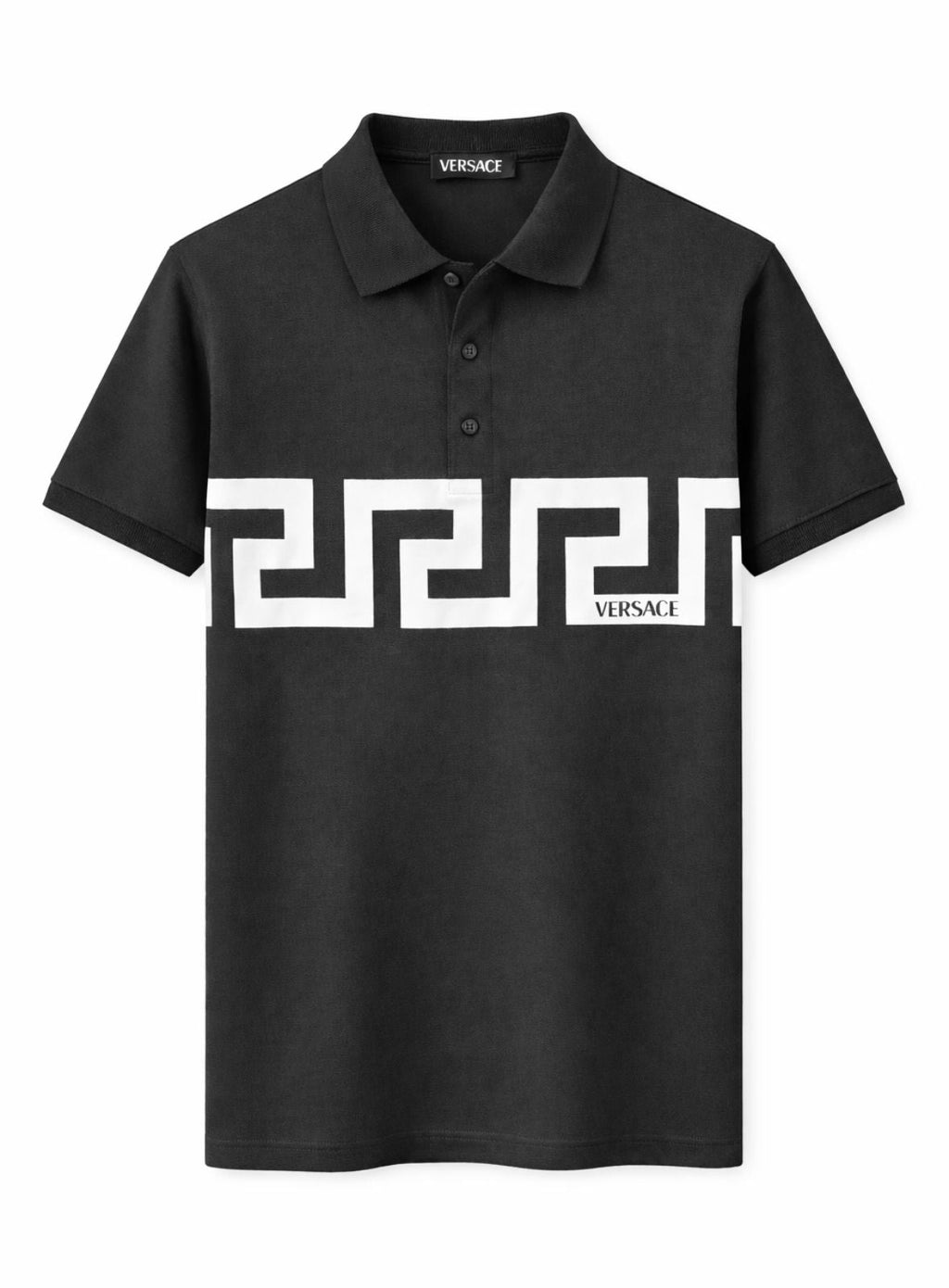 Versace Short Sleeve Cotton Polo Shirt - Black