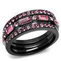 IP Light Black Stainless Steel Ring with Top Grade Crystal in Multi Color