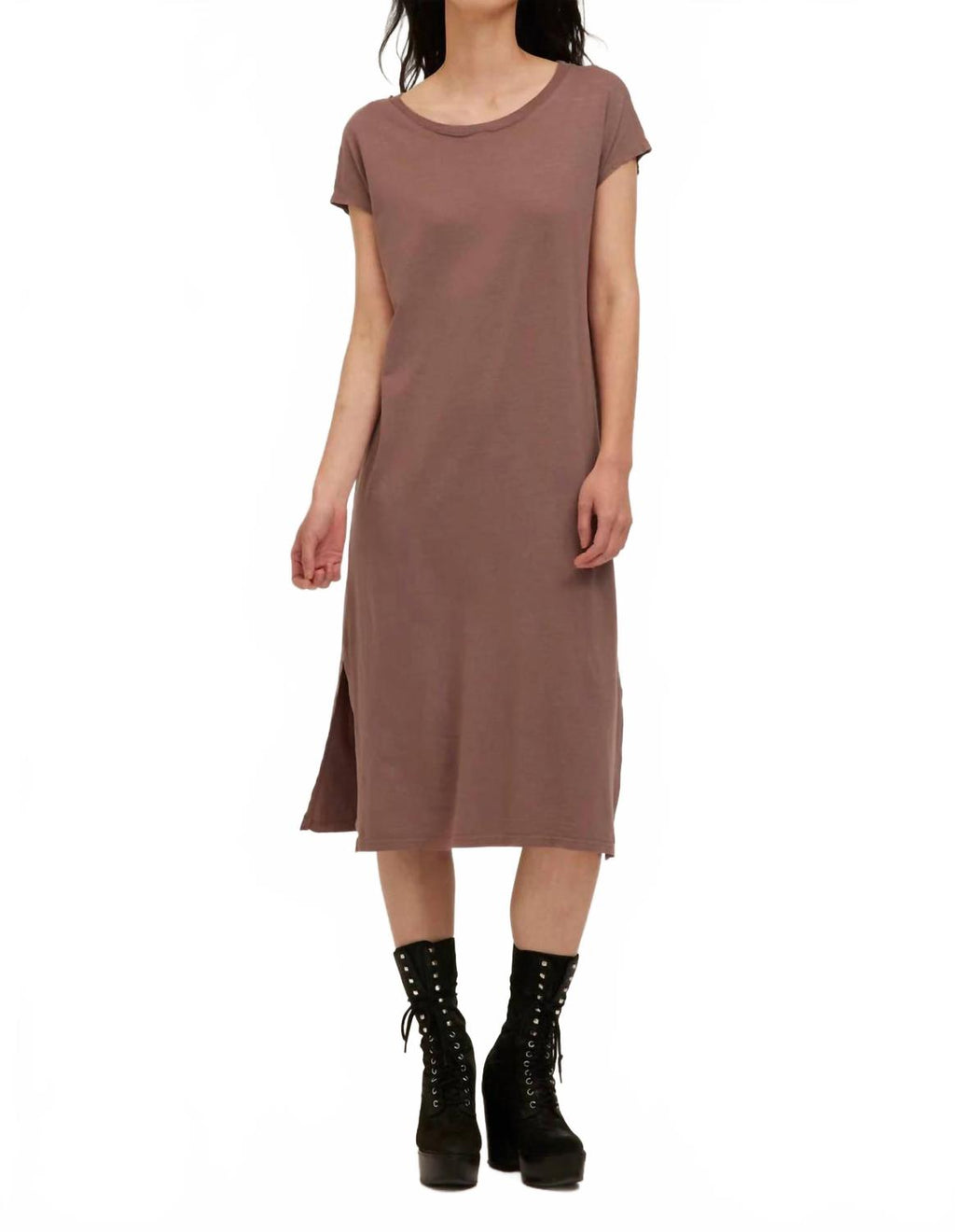 Alina Washed Midi Dress In Deep Taupe