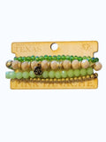 Women's Stretch Stack Bracelet Set In Green/taupe/gold Beaded
