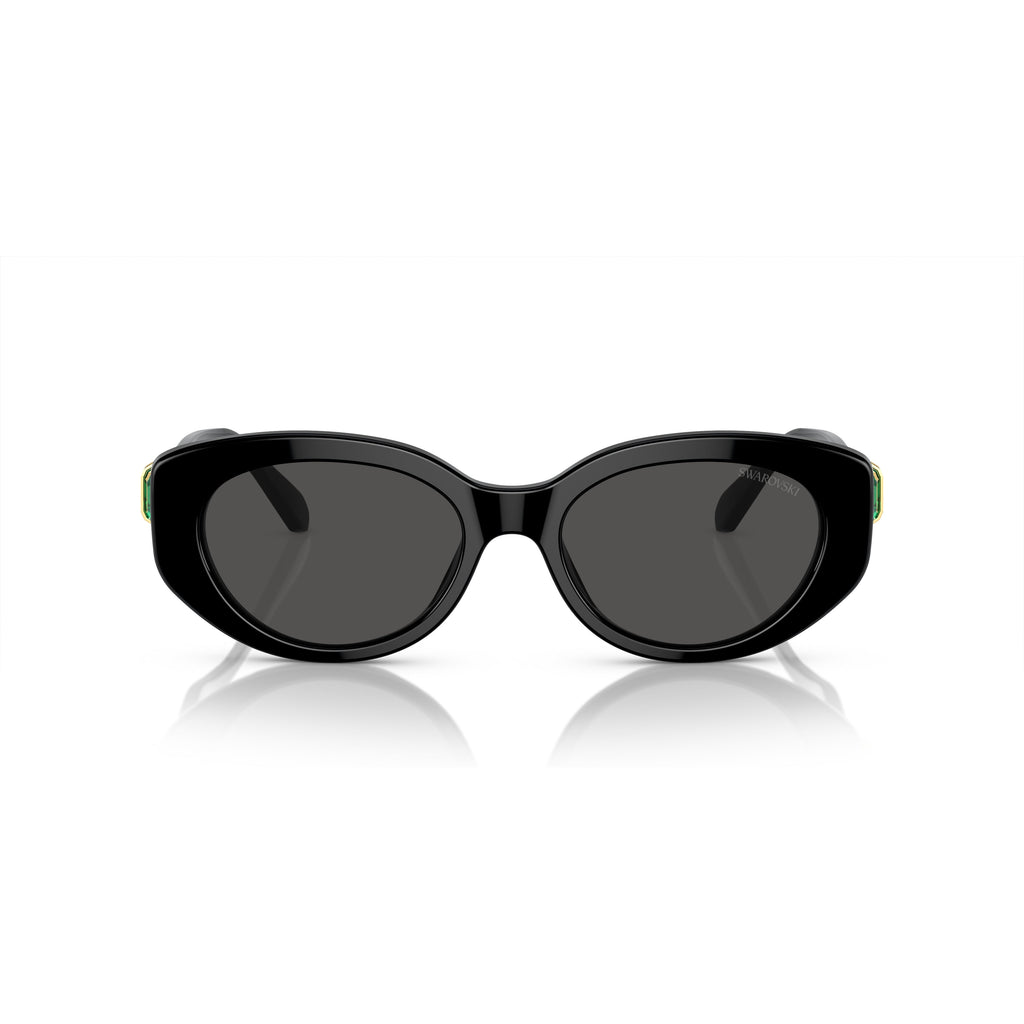 0Sk6002 Oversized Black Acetate Sunglasses with Green Crystal Embellishments