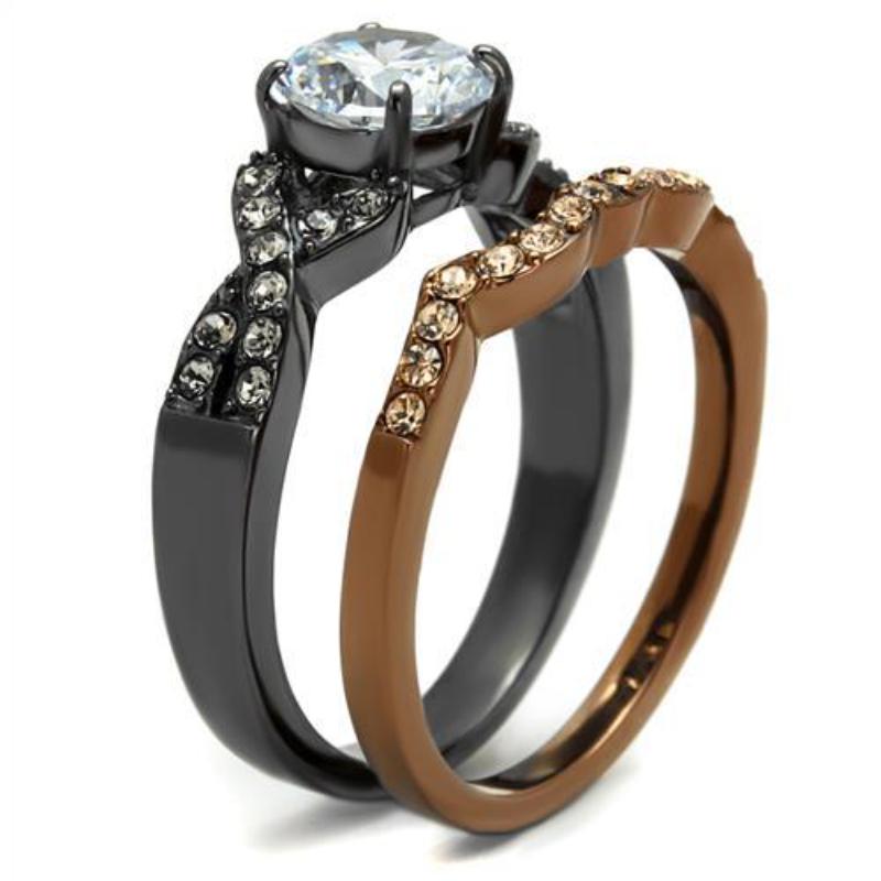 IP Light Black & IP Light coffee Stainless Steel Ring with AAA Grade CZ in Clear