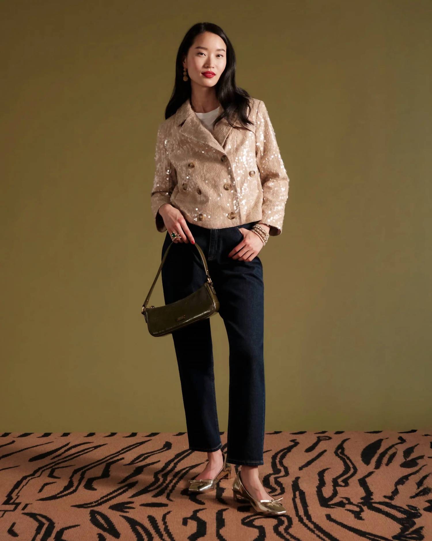 Sequin Moto Jacket In Champagne