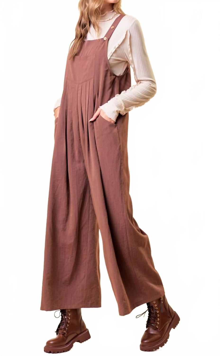 Over All Wode Leg Jumpsuit In Brown