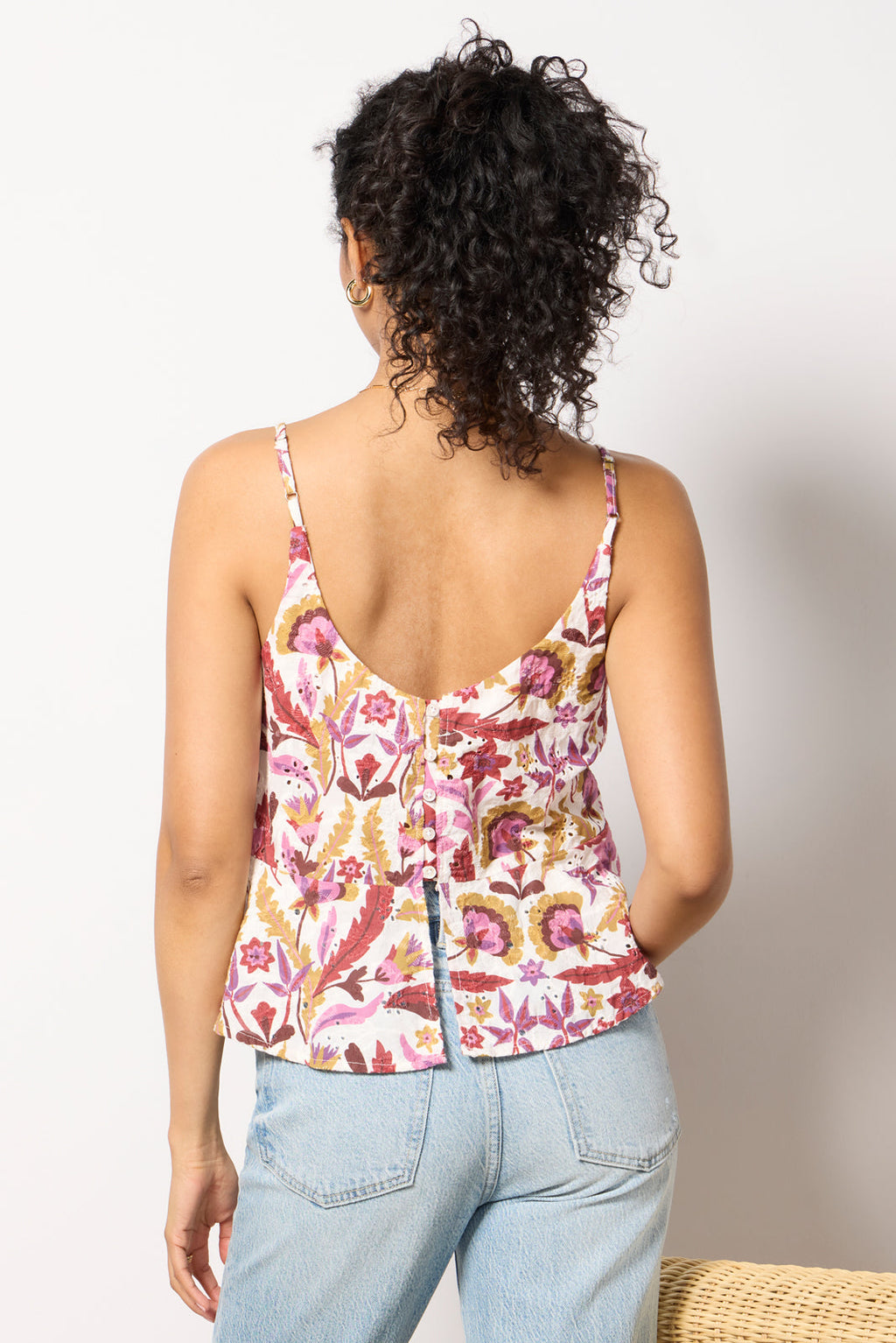 Women's Eyelet Button Back Cami Top