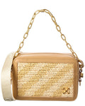Off-White Medium Straw & Leather Camera Bag