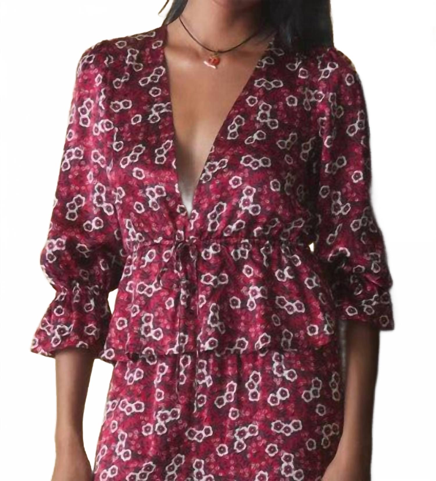 Renata V-Neck Top In Ruby