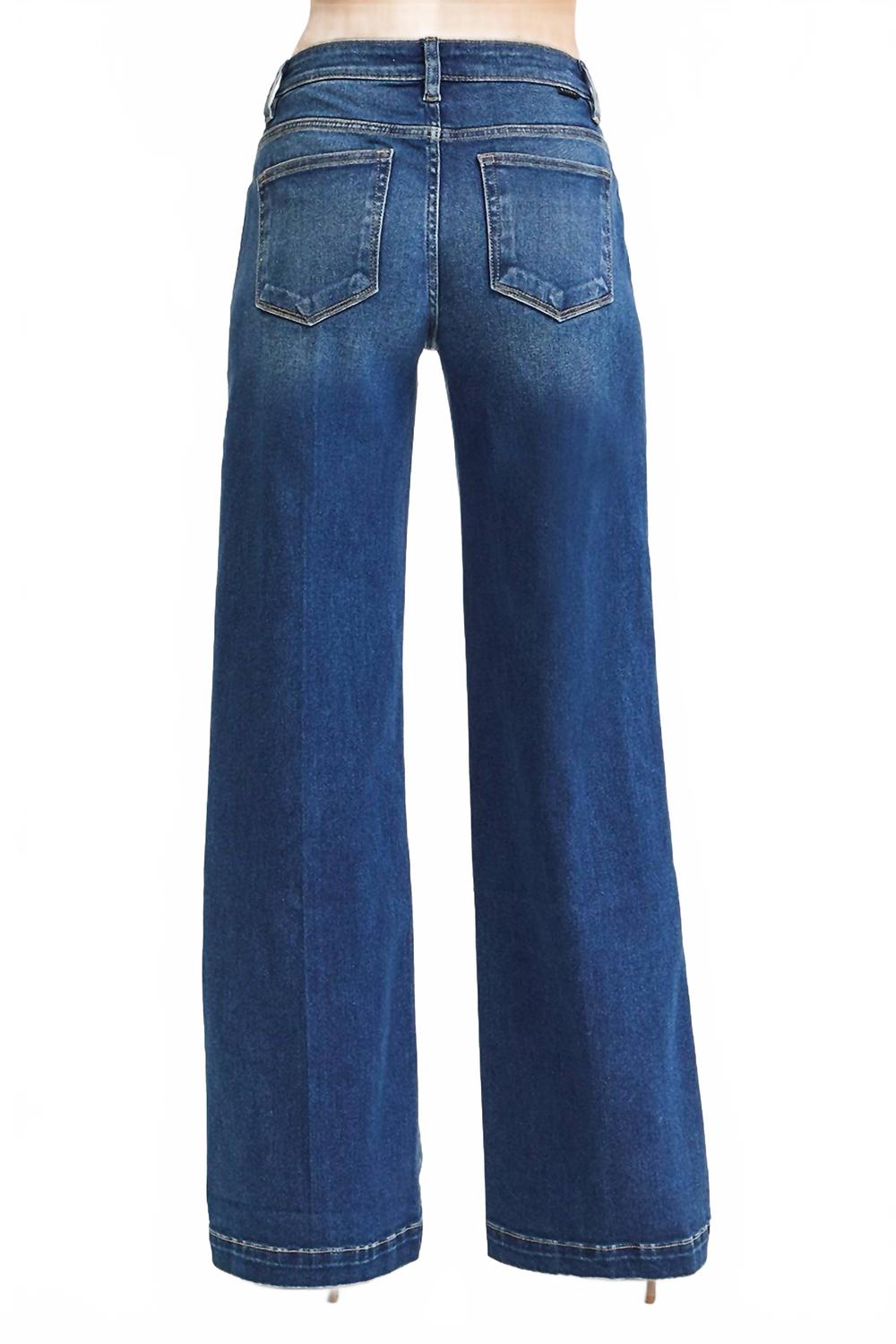 Women's Tummy Control Mid Rise Wide Jeans In Blue