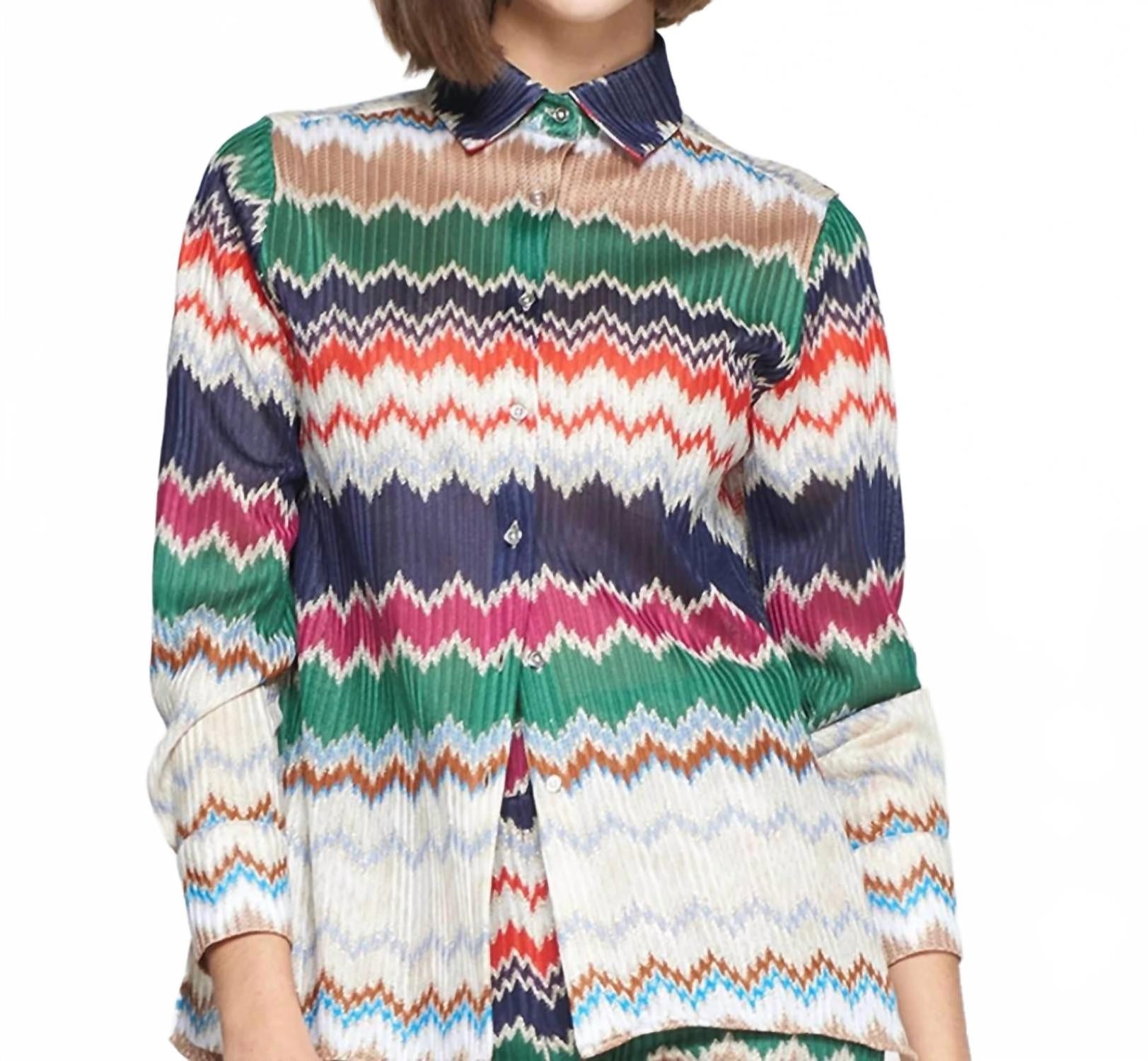 Zig Zag Knit Blouse In Multi