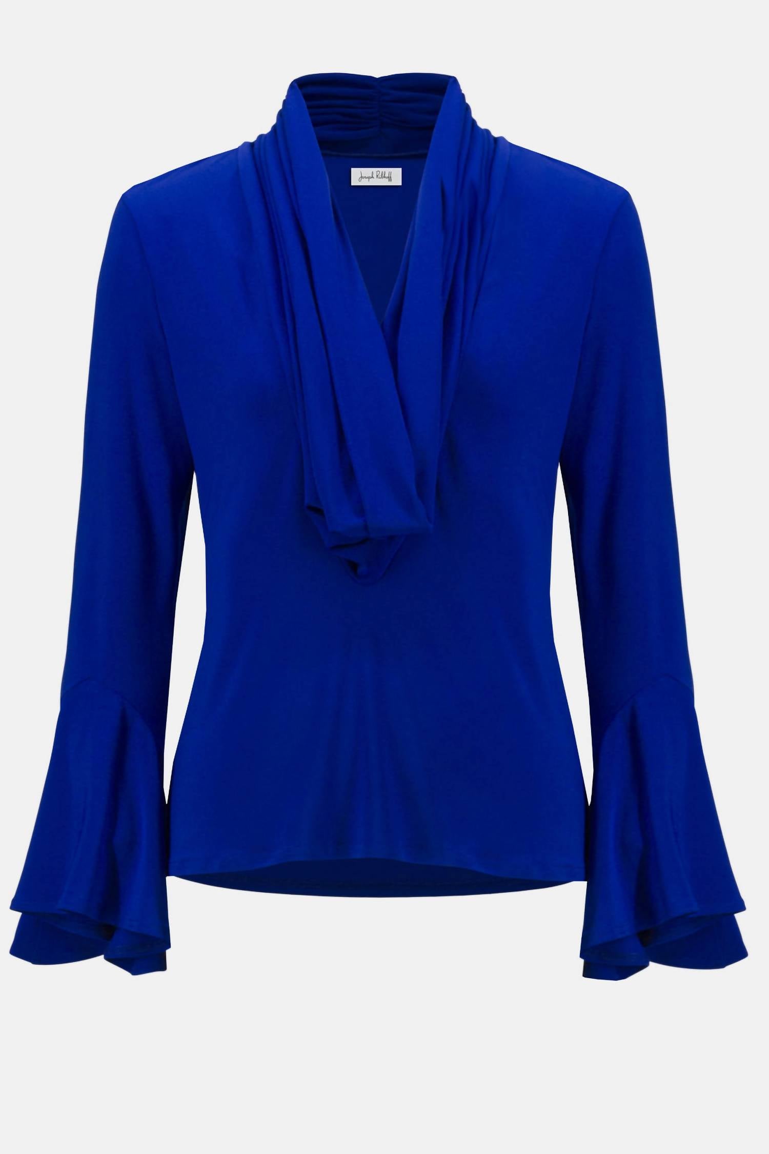 Silky Knit Fitted Cowl Neck Top In Royal Blue