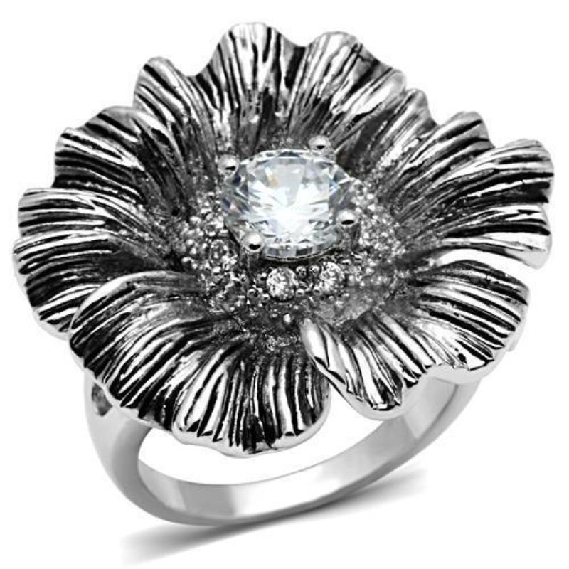 Rhodium Brass Ring with AAA Grade CZ in Clear