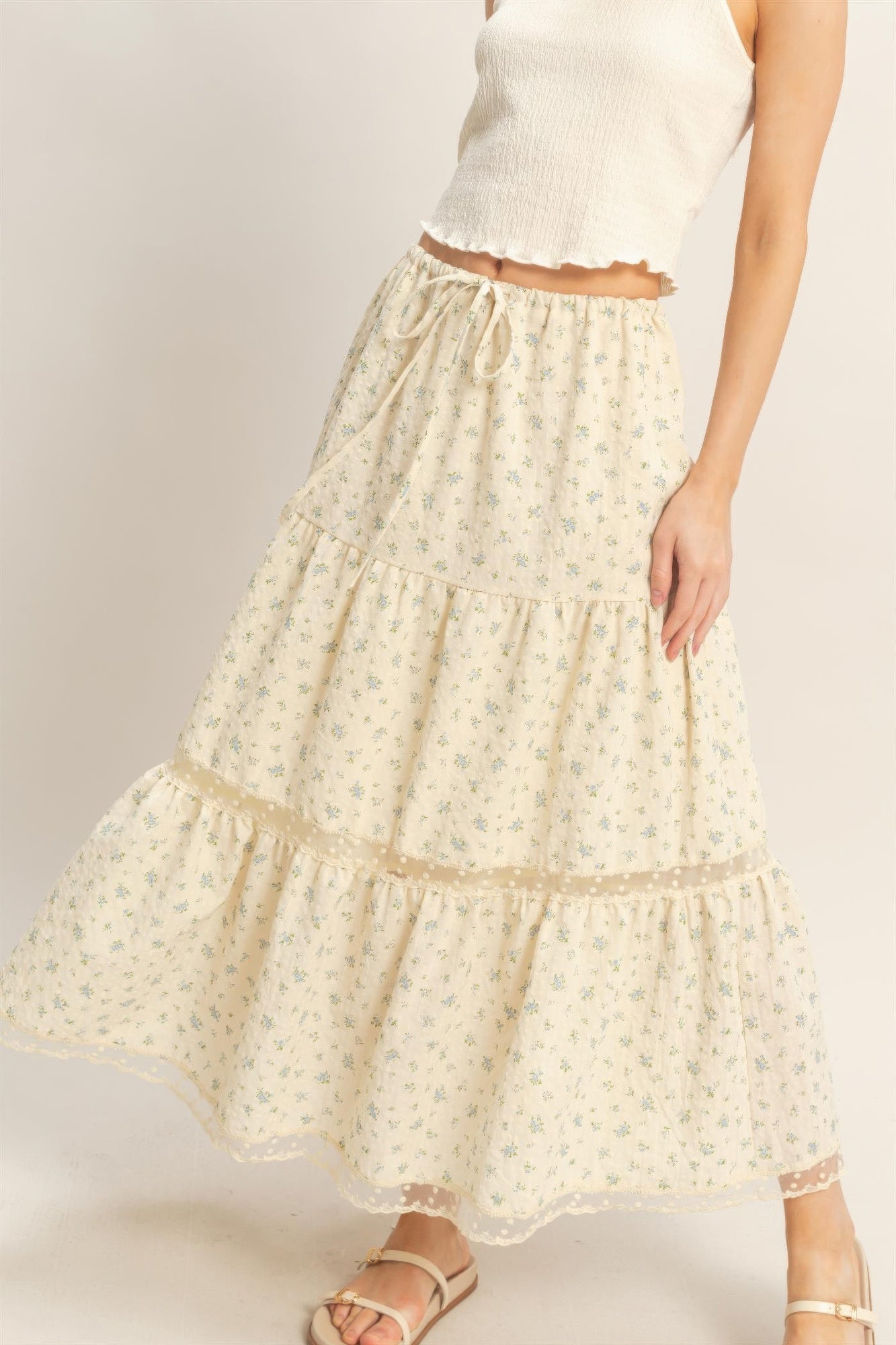 Tiered Lace Trim Skirt