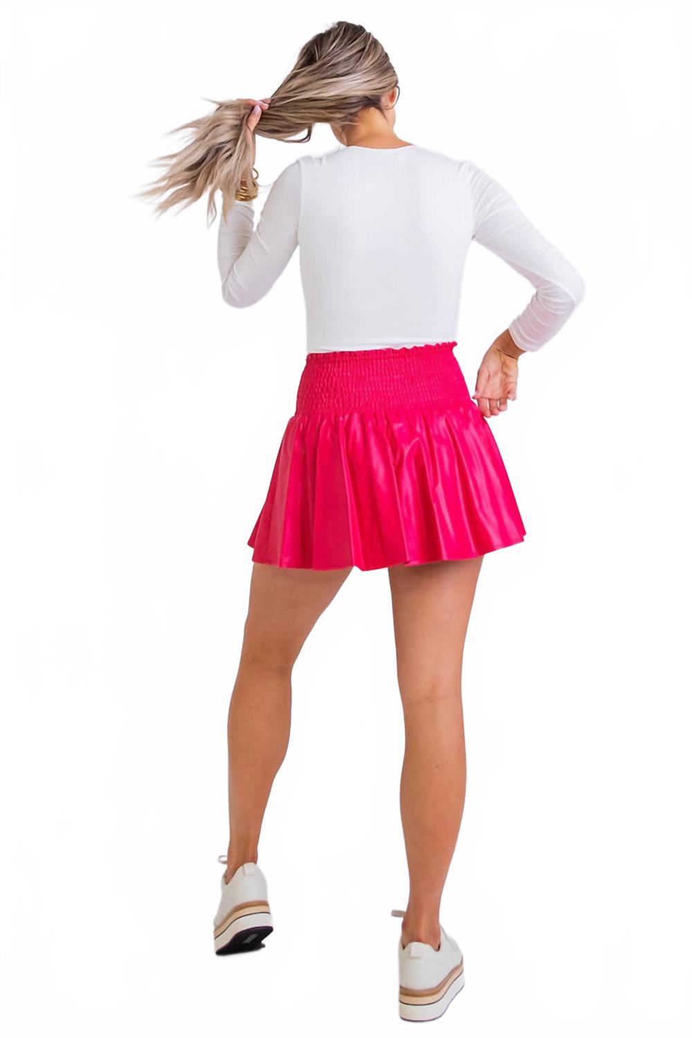 Solid Pleather Smock Skort In Cranberry