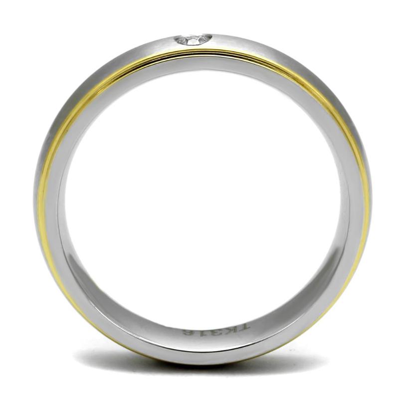 Two-Tone IP Gold (Ion Plating) Stainless Steel Ring with AAA Grade CZ in Clear