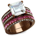 IP Coffee light Stainless Steel Ring with AAA Grade CZ in Clear