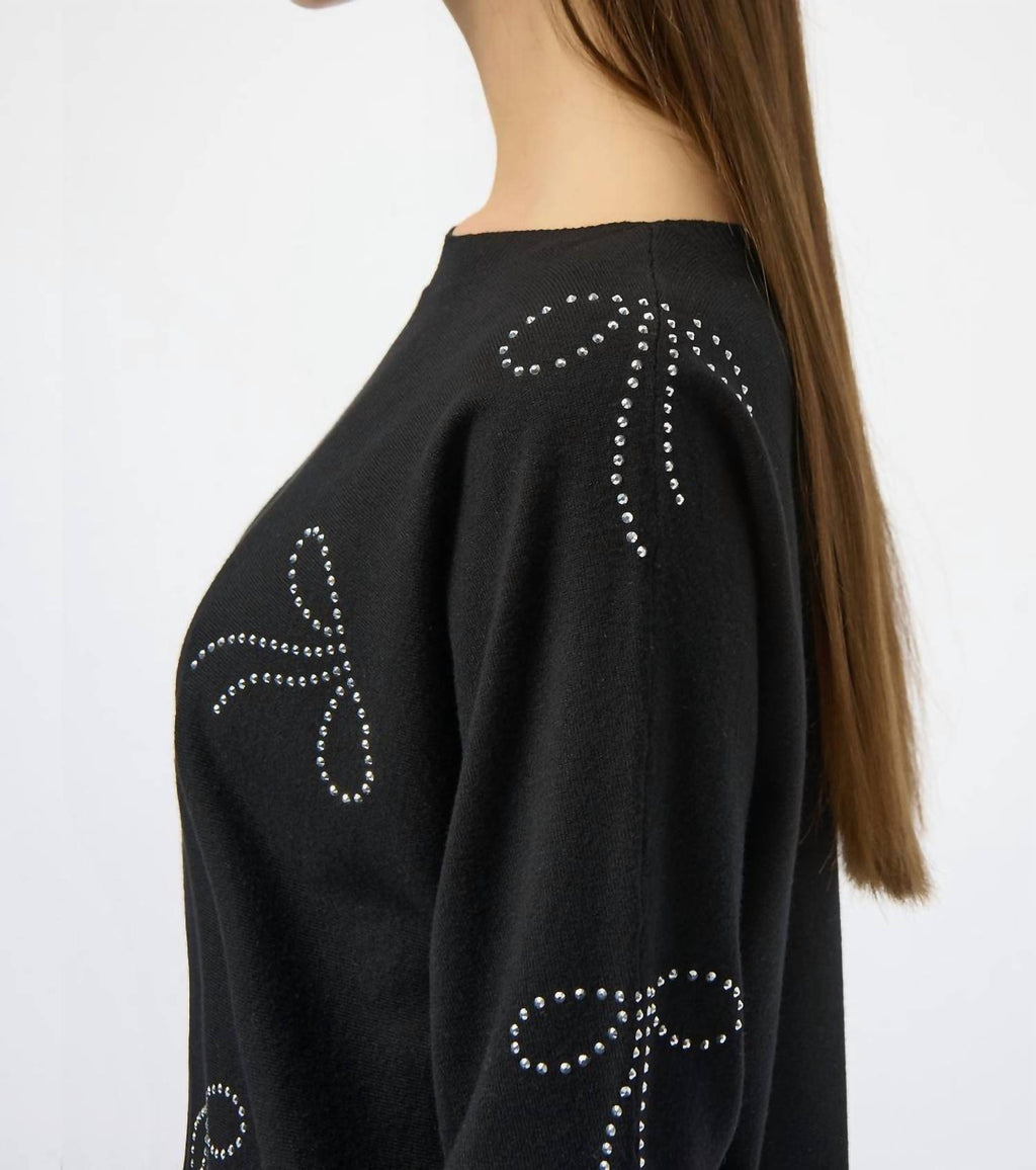 Pullover With Iron-On Bow Detail Top In Black