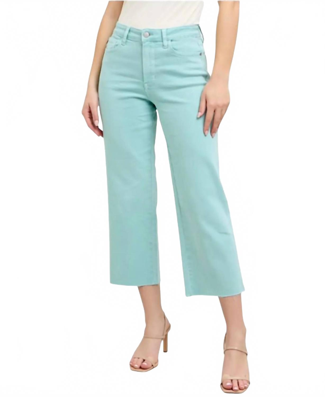 High Waist Garment Dyed Raw Hem Crop Jean In Light Blue Sky