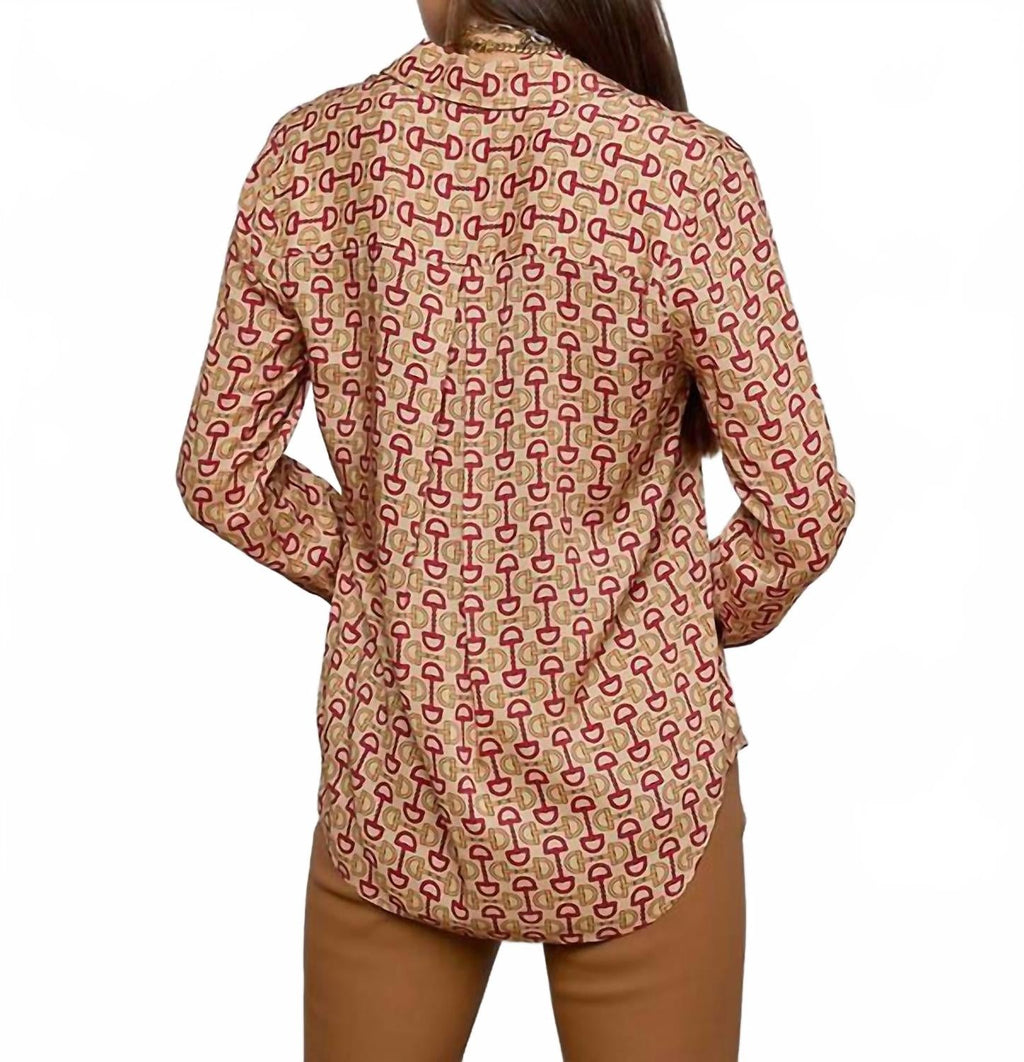 Holly Long Sleeve Blouse In Multi Allover Horse Bit