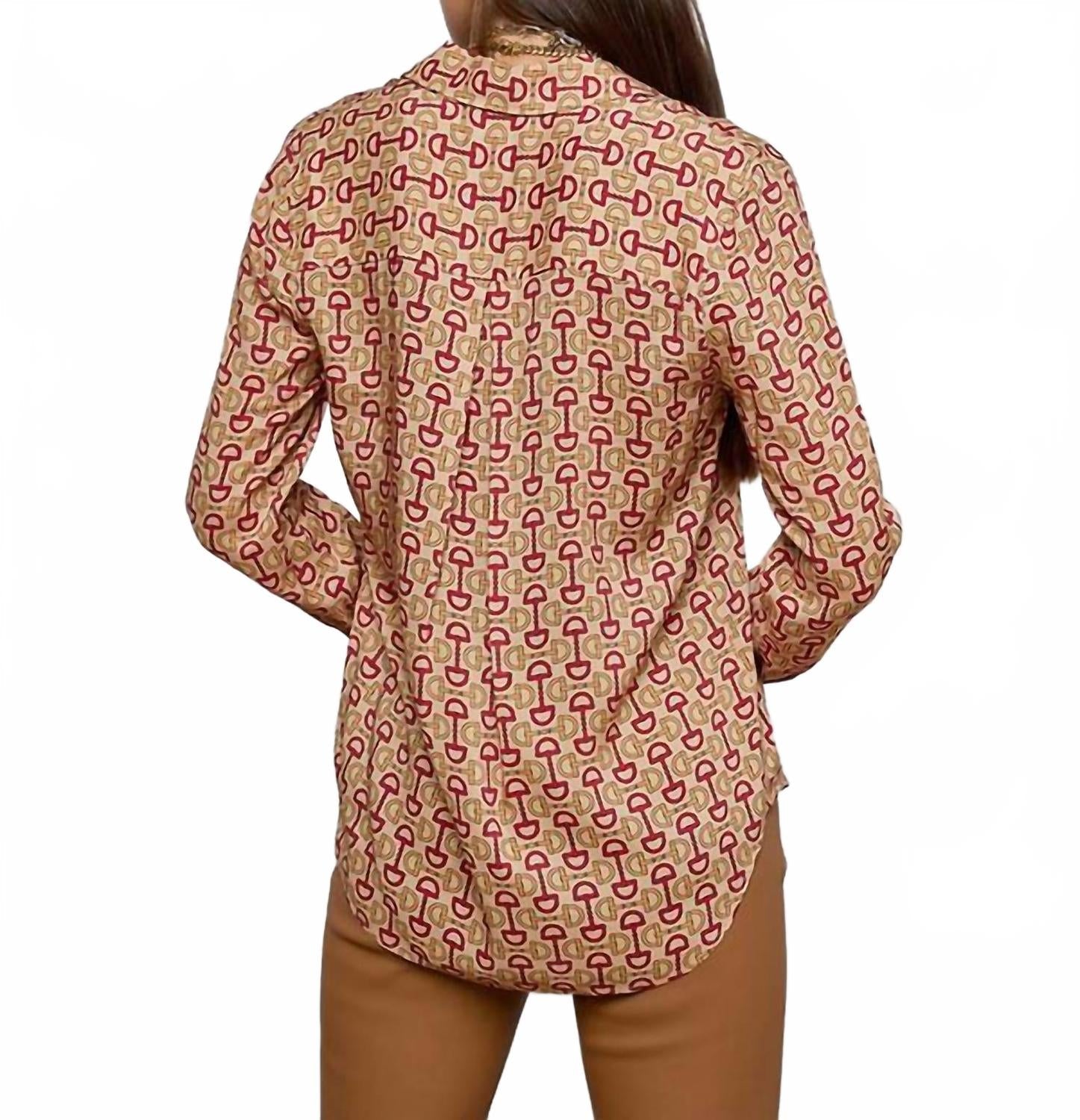 Holly Long Sleeve Blouse In Multi Allover Horse Bit