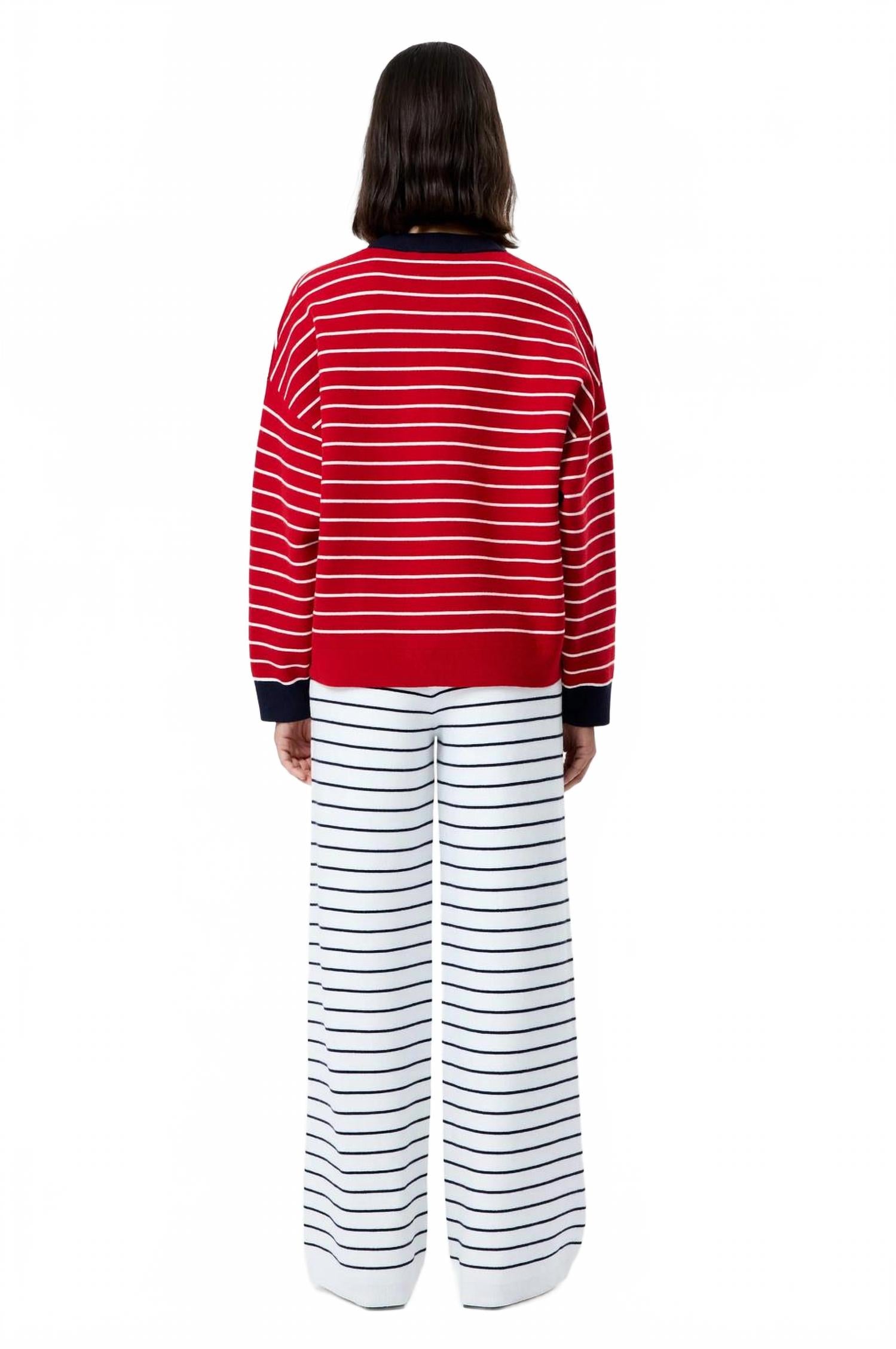 Marley Knit Striped Crew Neck Sweater In Crimson Red/ White