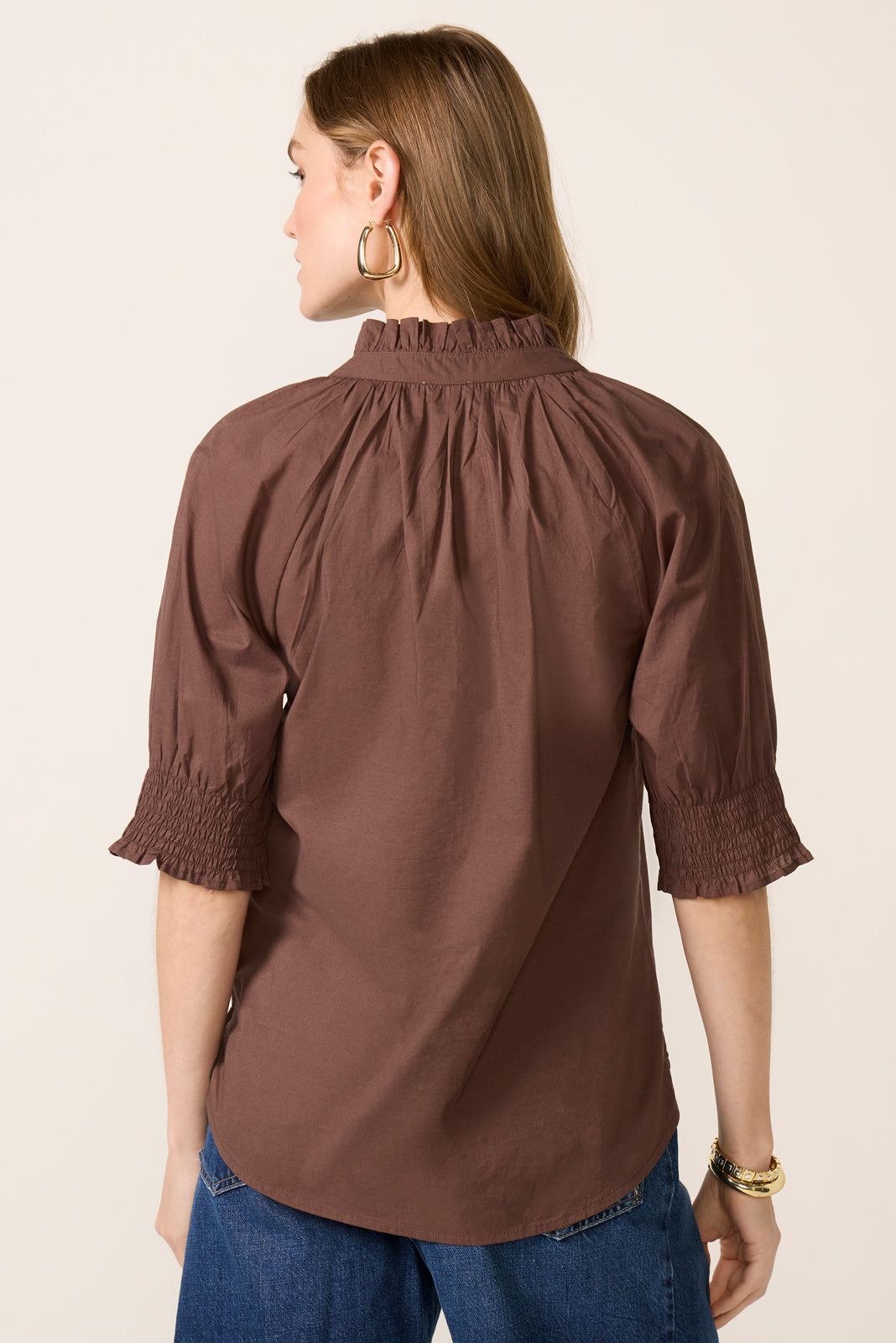 Women's Short Sleeve Ruffle Neck Shirt