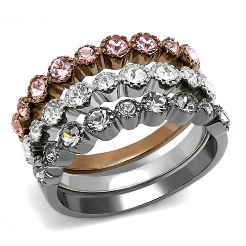 IP Light Black & IP Light coffee Stainless Steel Ring with Top Grade Crystal in Multi Color