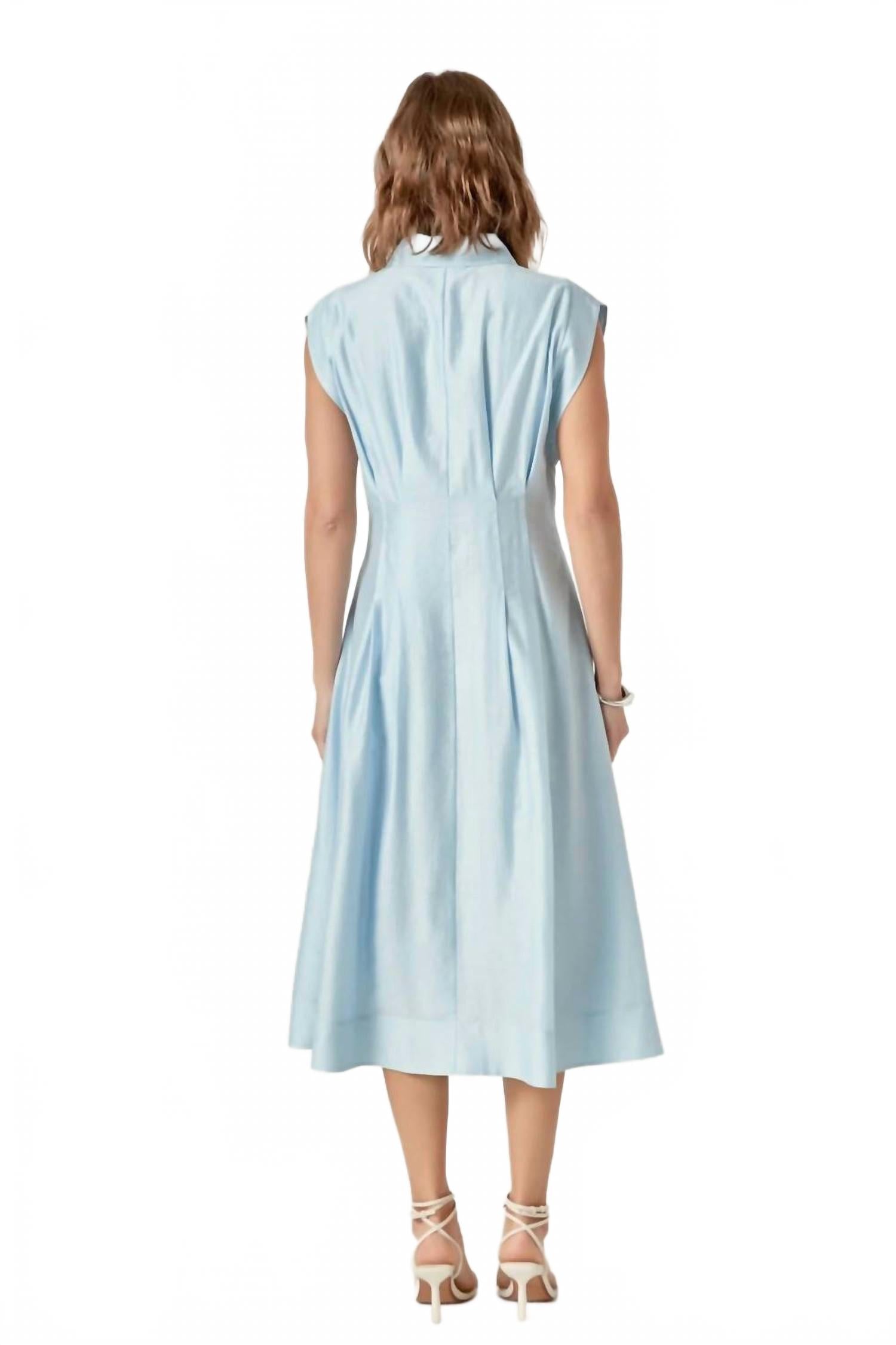 Contrast Stitch Midi Dress In Powder Blue