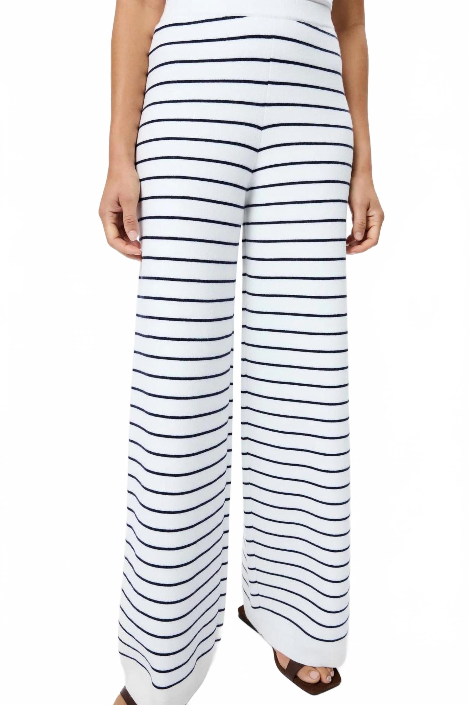 Marley Knit Striped Wide Leg Pants In White