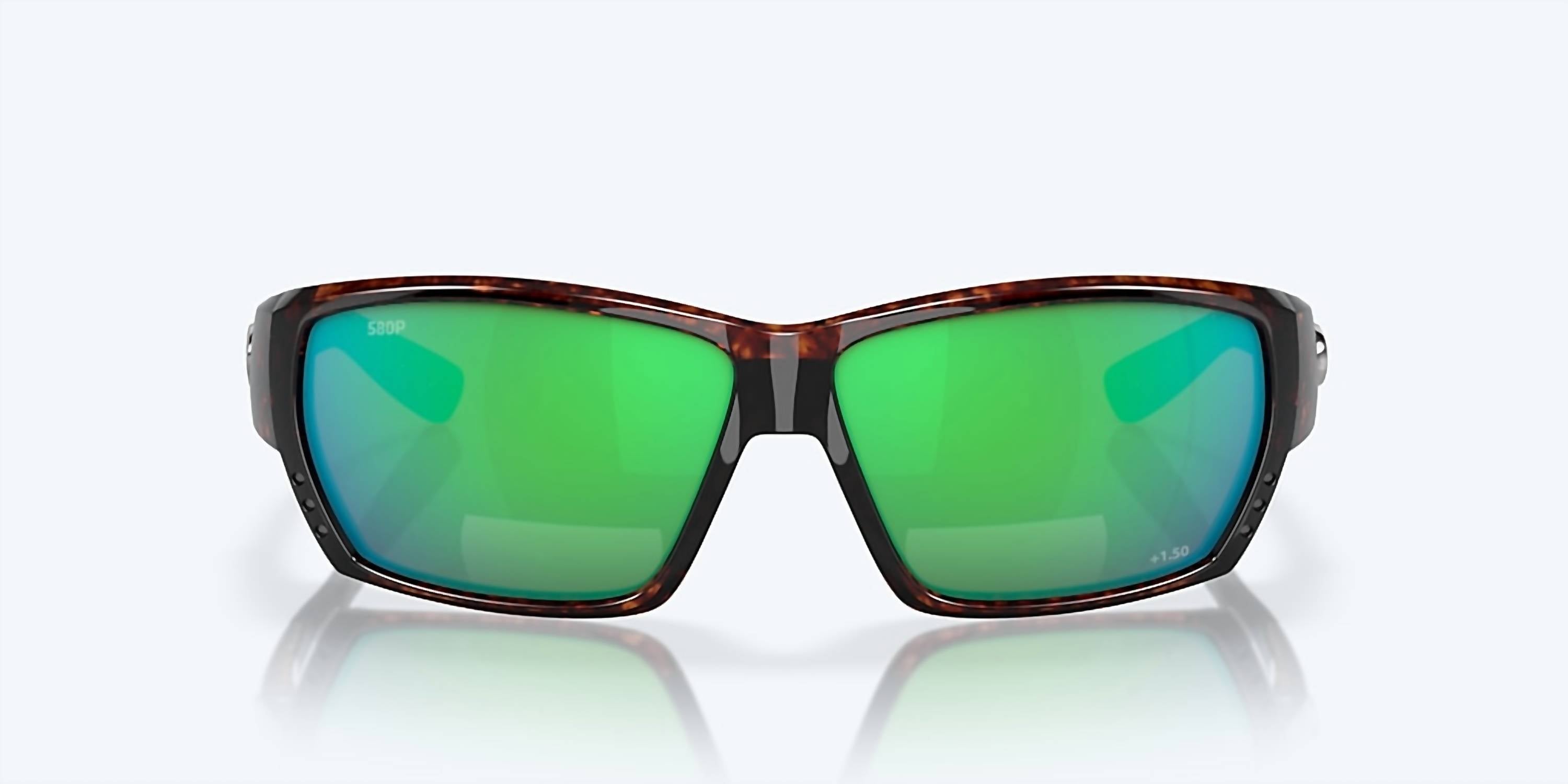 Men's Tuna Alley Reader Rectangular Polarized Sunglasses In Tortoise/green Mirror