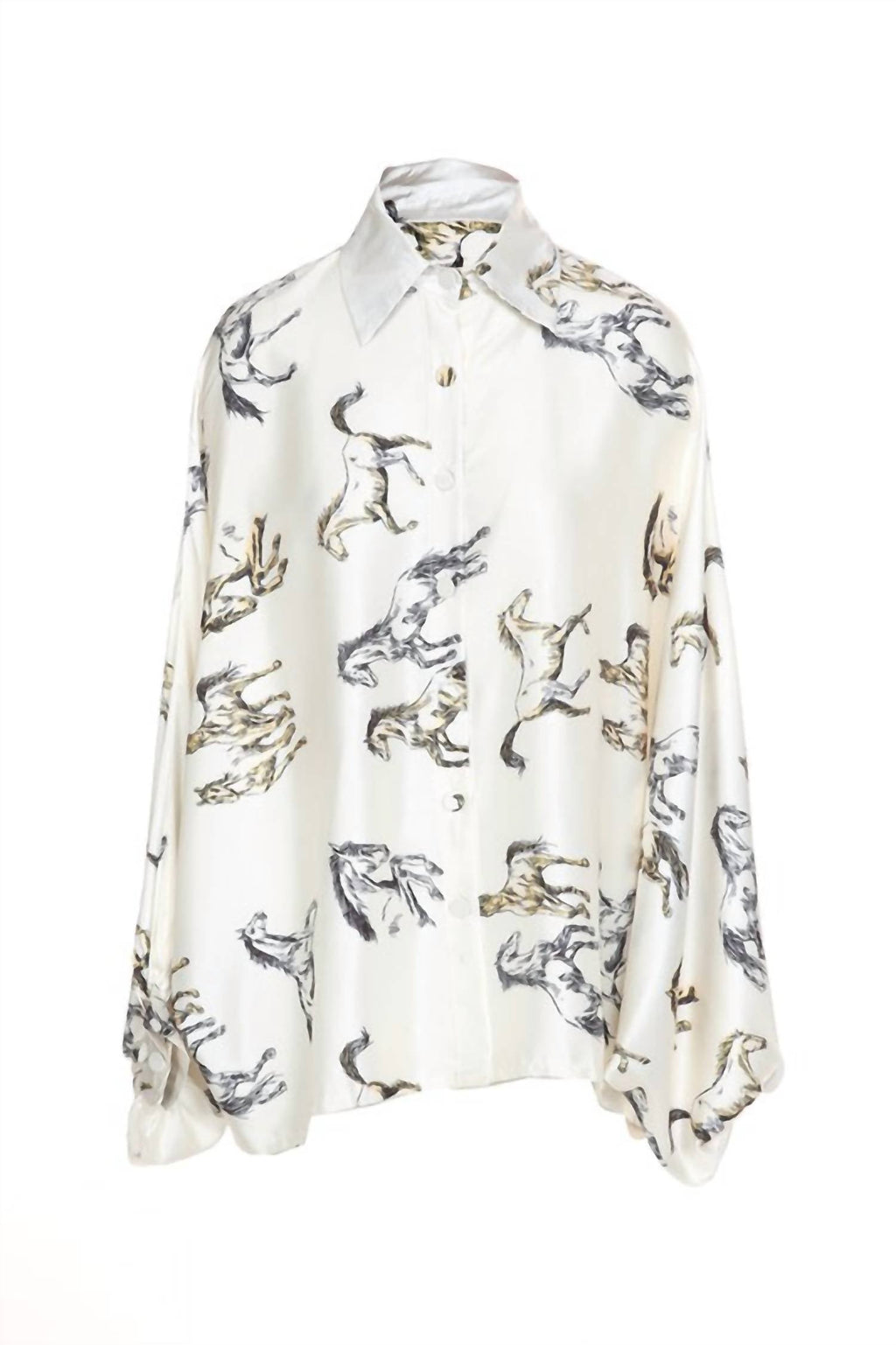 Wild Horses Satin Volume Blouse In White
