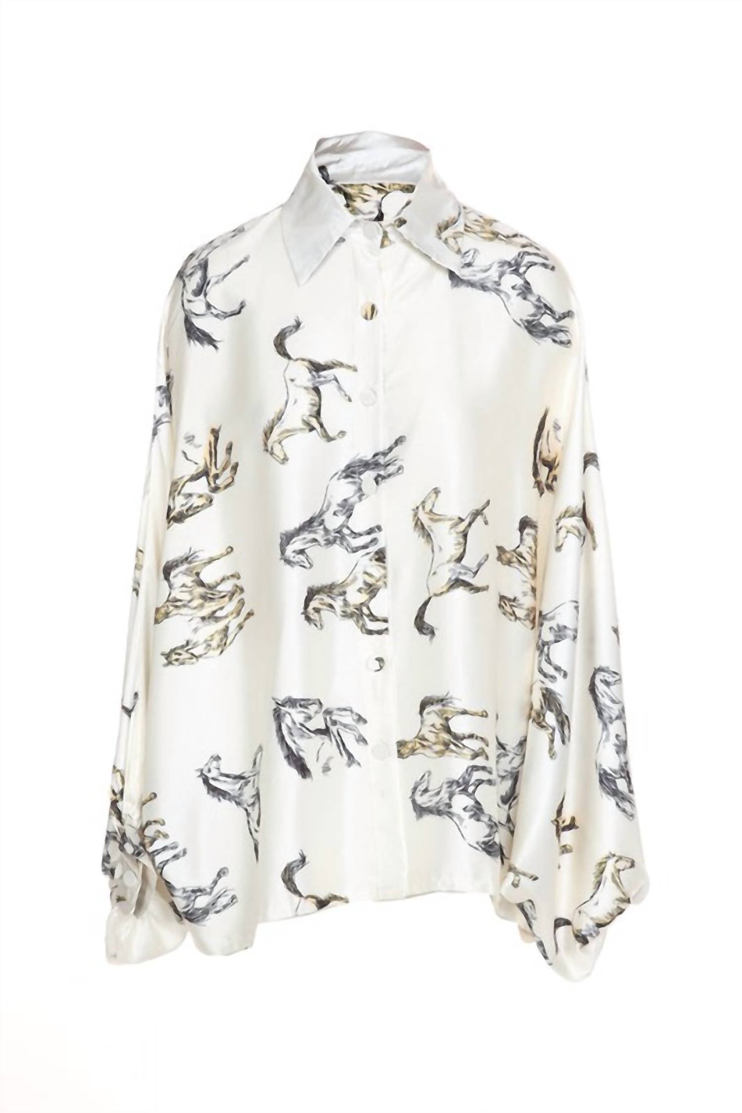 Wild Horses Satin Volume Blouse In White